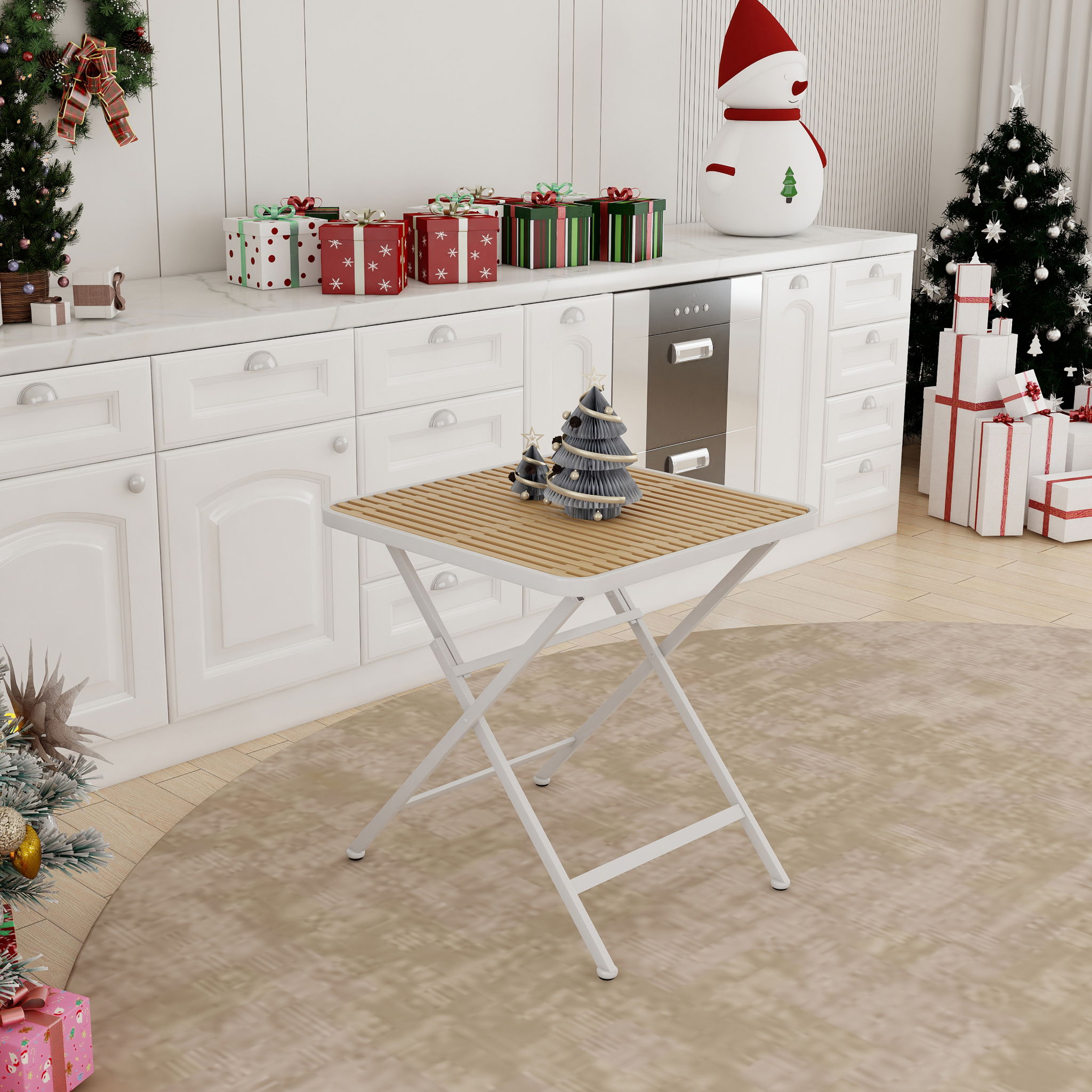 Modern Folding Square Table, Water Proof And Wear Resistant - Apricot / White