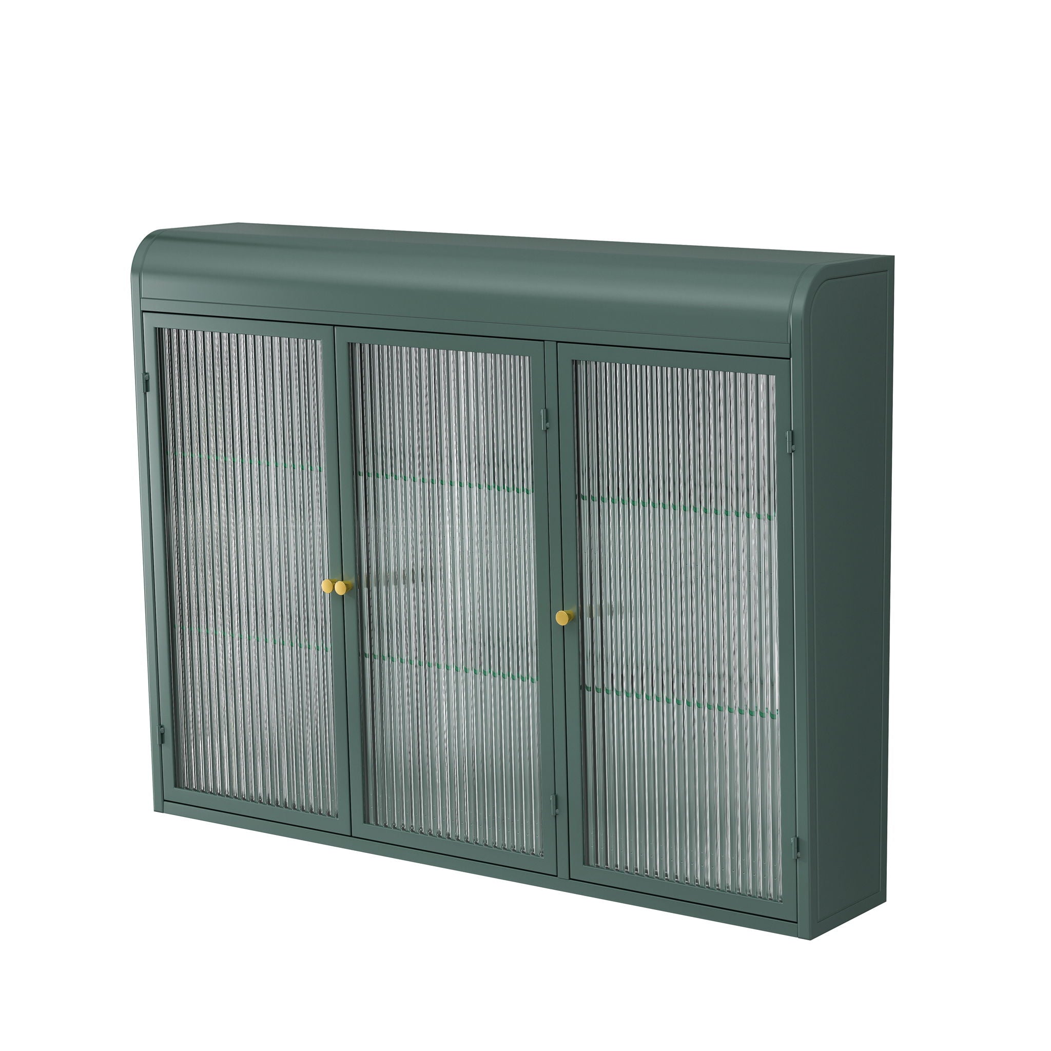 Arched Wall Mounted Cabinet, 3 Door Storage For Kitchen - Dark Green