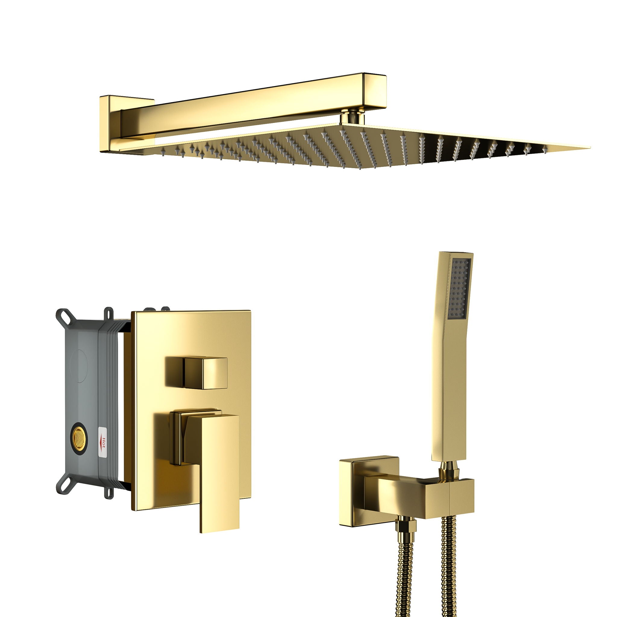 Dual Shower Head System With 12" Square Rain Shower And Rough In Valve