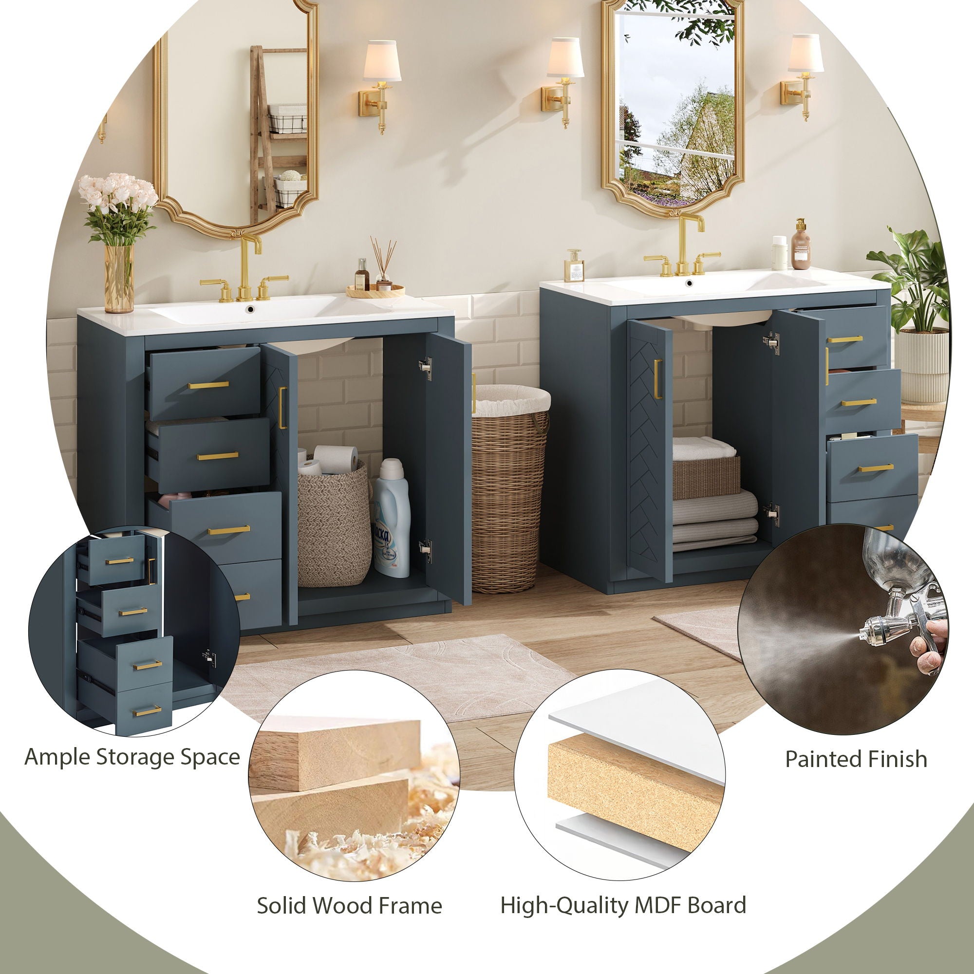 Modern Bathroom Vanity With Ceramic Sink, Freestanding Set With Drawers And Soft-Closing Doors
