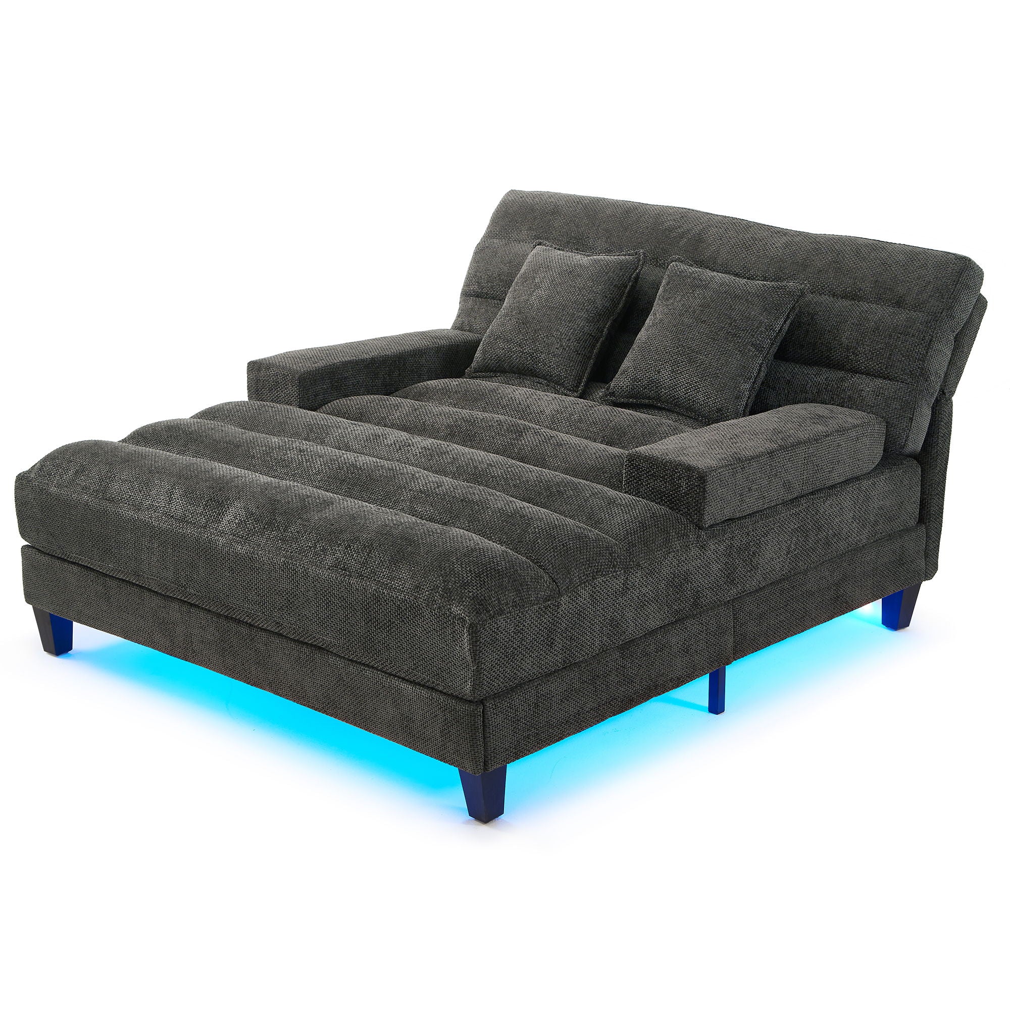 Chaise Bed Lounge Sofa Chair With Adjustable Backrest And LED Light Strip