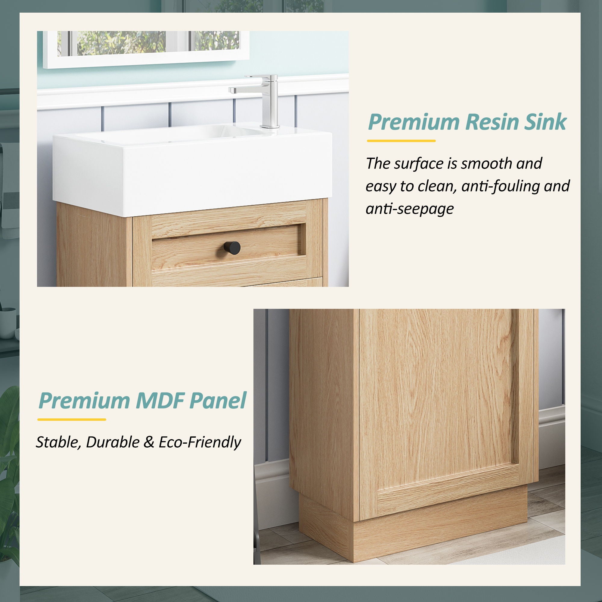 Bathroom Vanity With Reversible Resin Sink, Cabinet & Zinc Alloy Handles - Wood