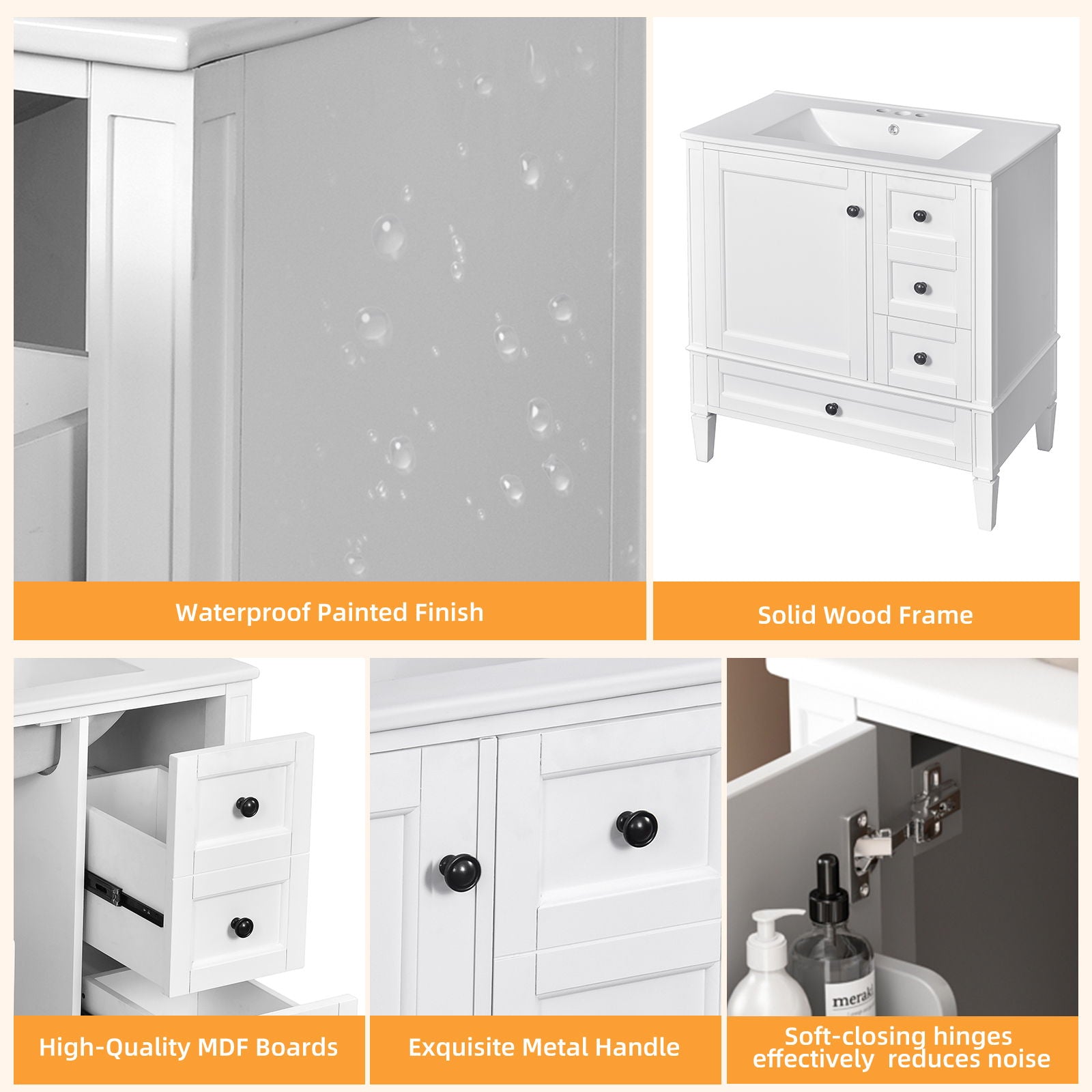 Bathroom Vanity With Sink, Storage Cabinet With 3 Drawers