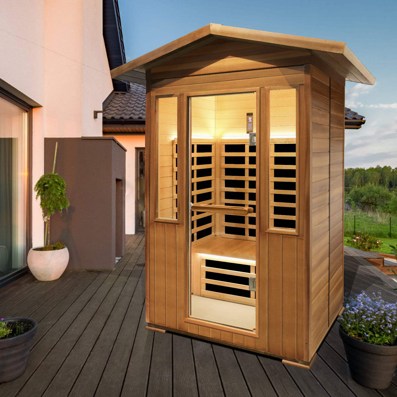 Outdoor DoubleCedar Far Infrared Sauna Room - Natural