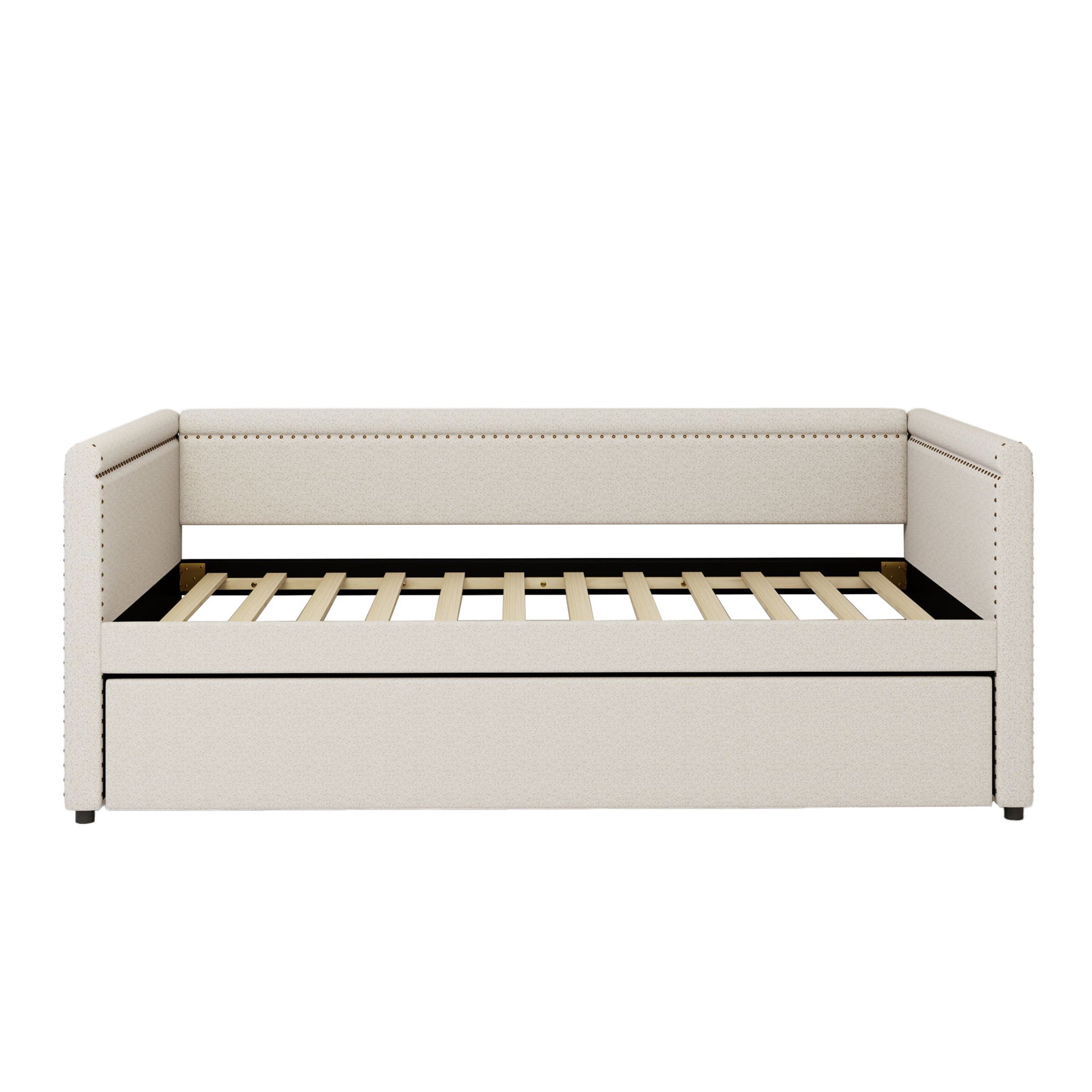 Modern Style Upholstered Daybed With Trundle For Guest Room, Small Bedroom