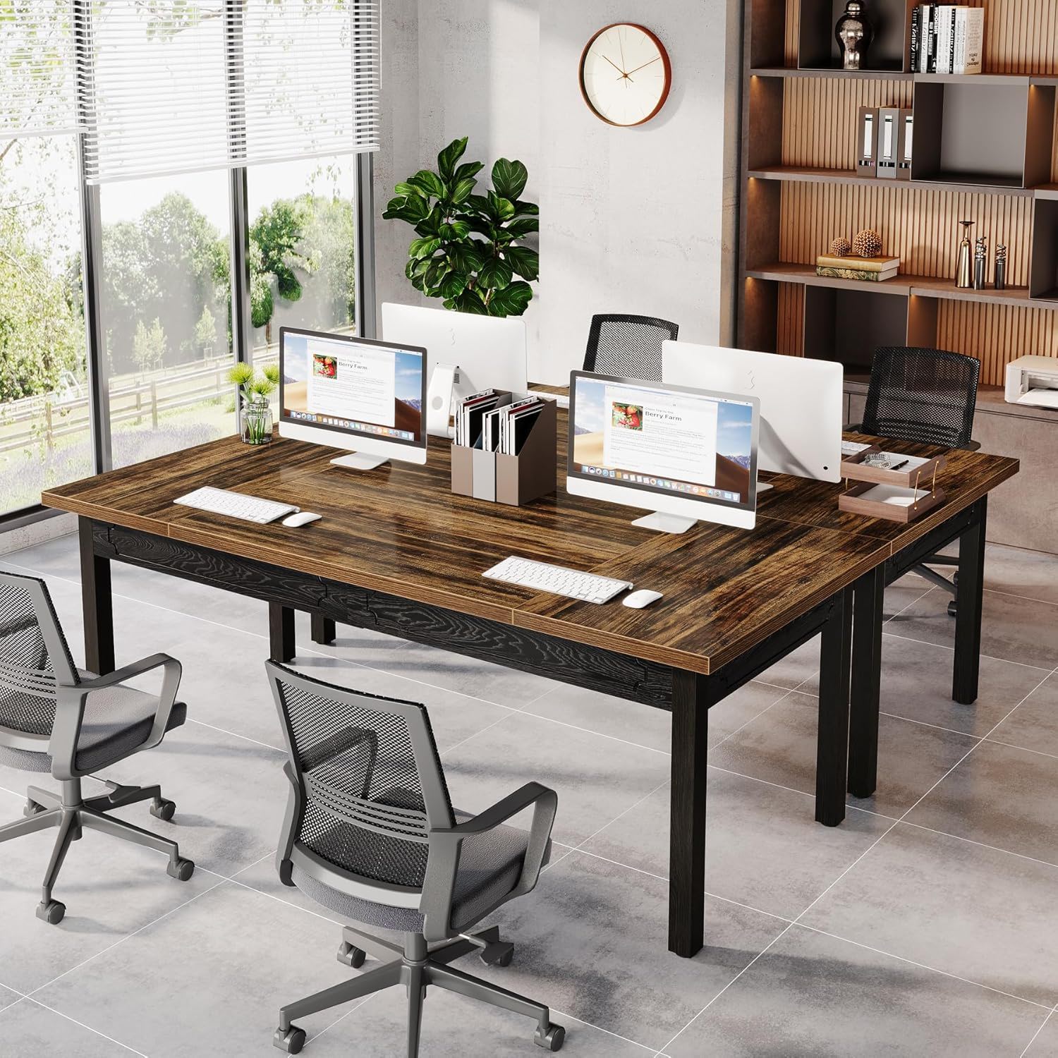 Executive Office Desk, Computer Table With Thick Top - Brown / Black