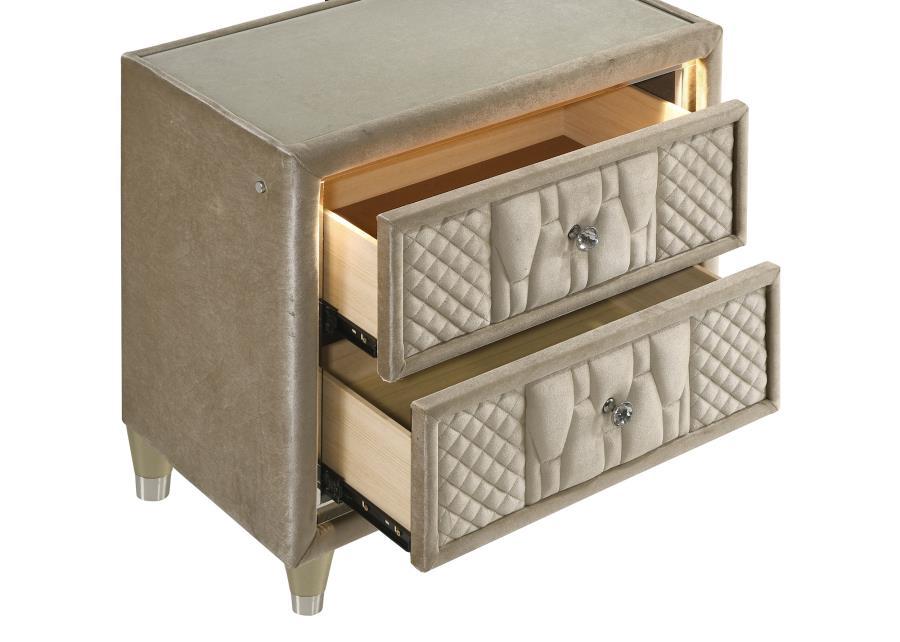 Lorient - 2-Drawer LED Nightstand With USB - Ivory And Camel
