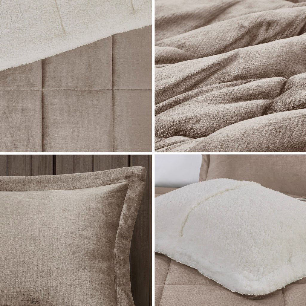 Full/Queen Plush to Sherpa Down Alternative Comforter Set