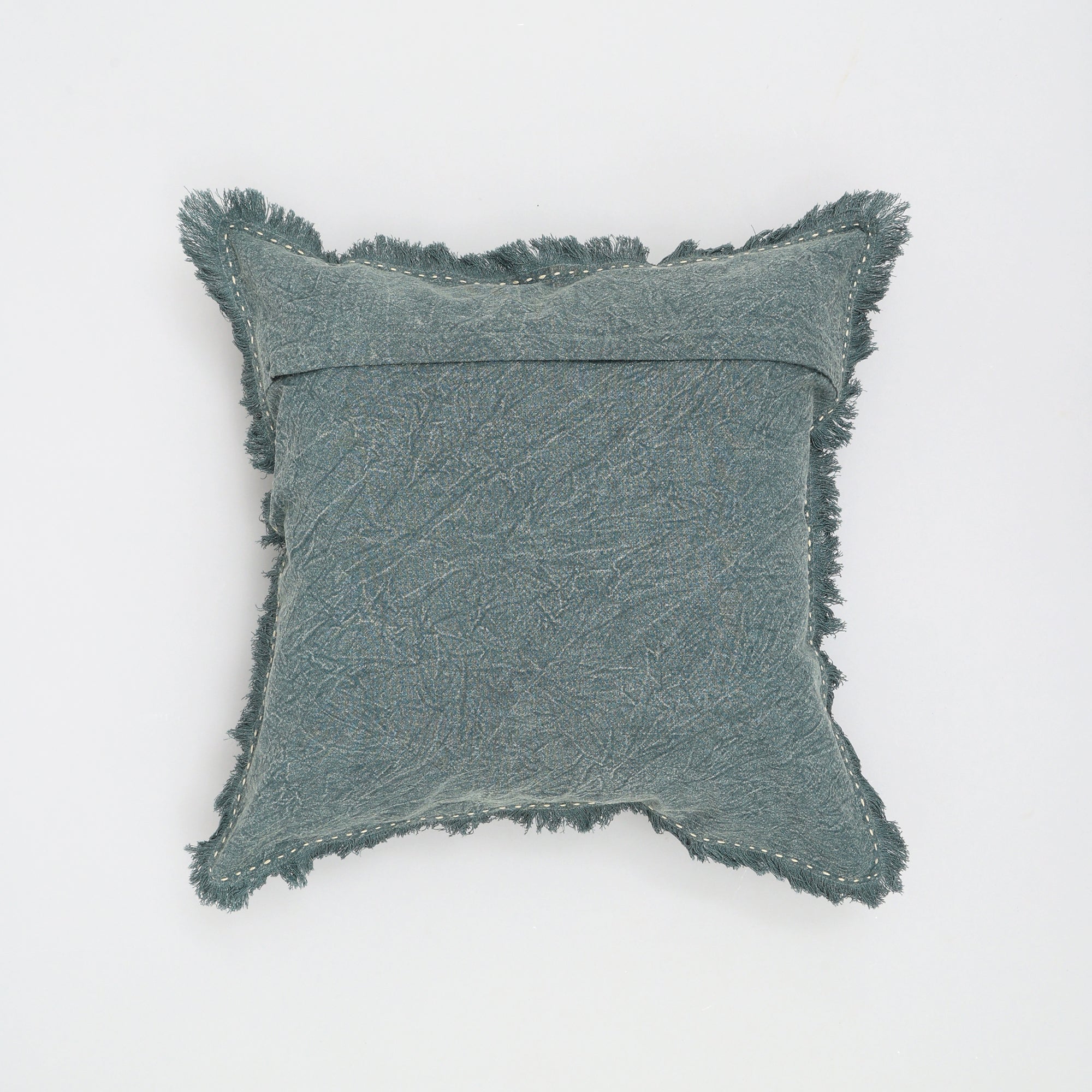 Stonewashed Linen Throw Pillow with Handworked Edges & Fringe - 22x22