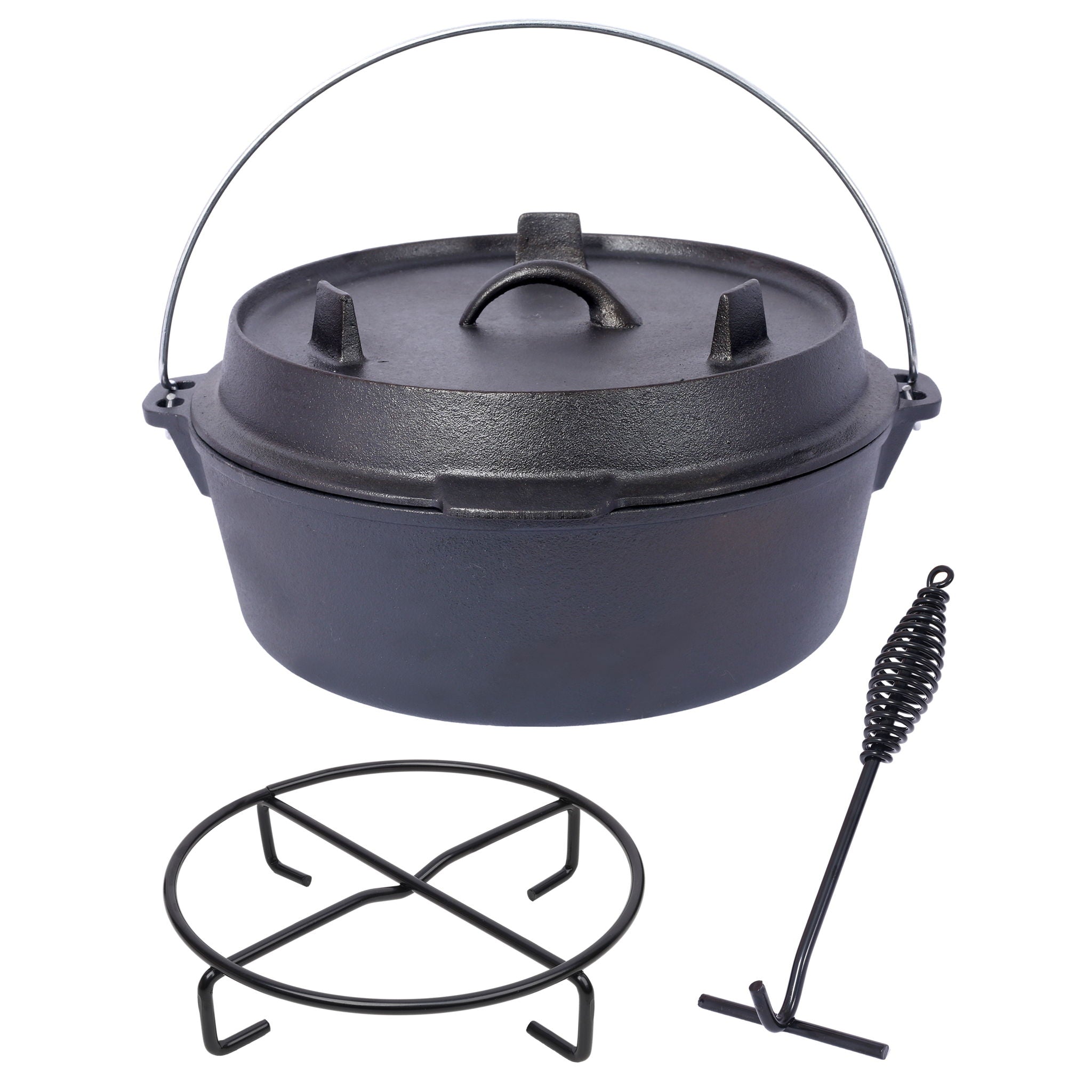 Pre-Seasoned Cast Dutch Oven With Skillet Lid And Pot Rack