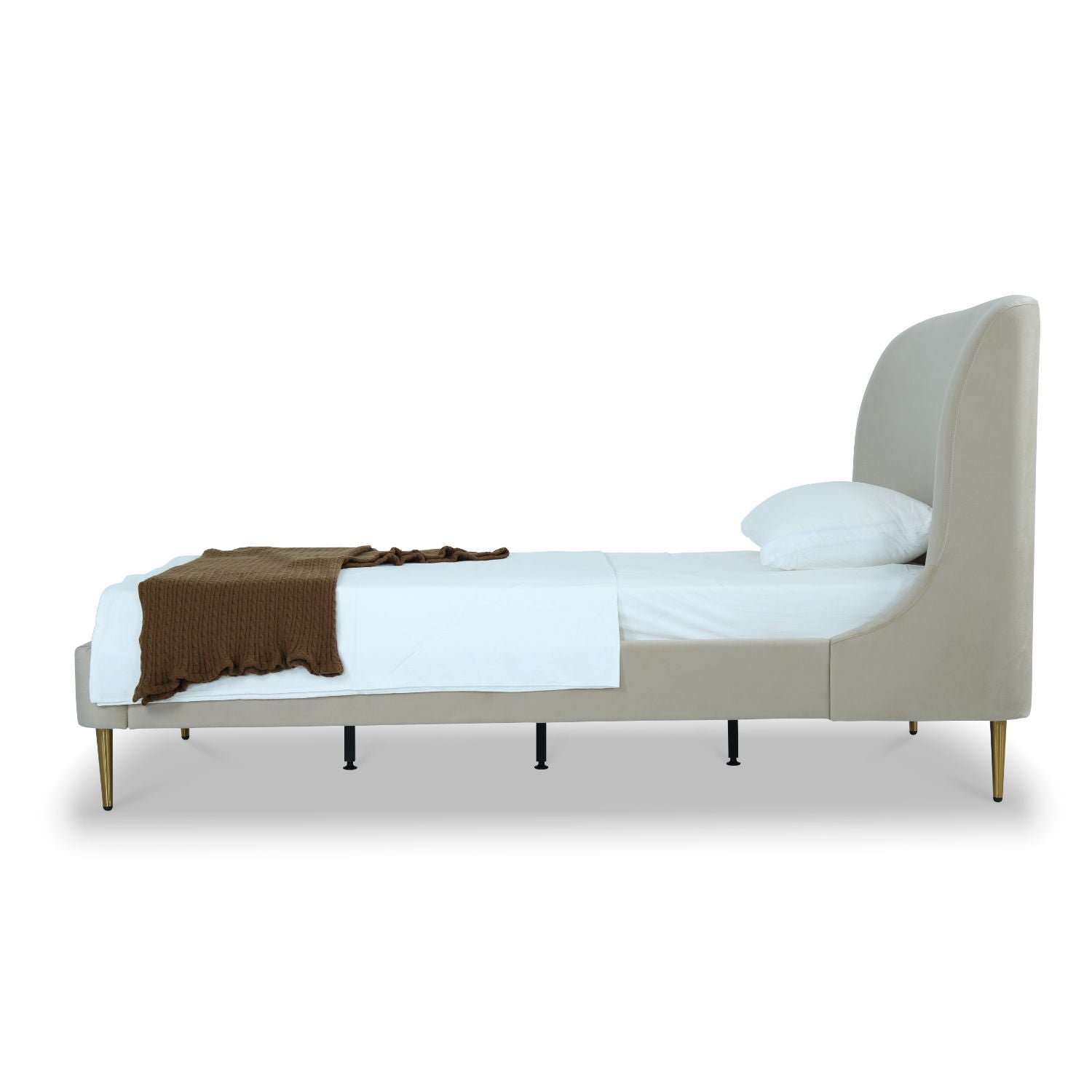 Mid-Century Modern Upholstered Bed With Curved Headboard