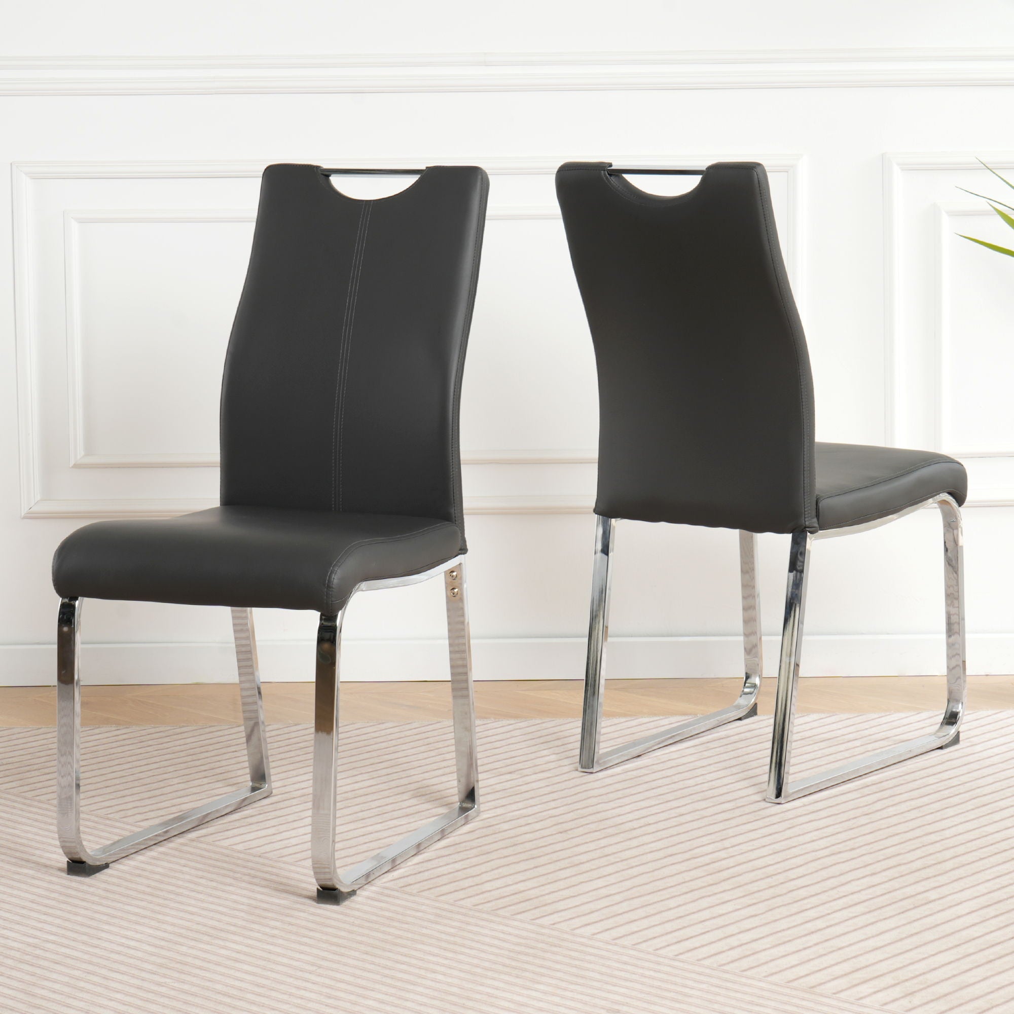 Modern Upholstered Dining Chair Electroplated Metal Legs (Set of 2)