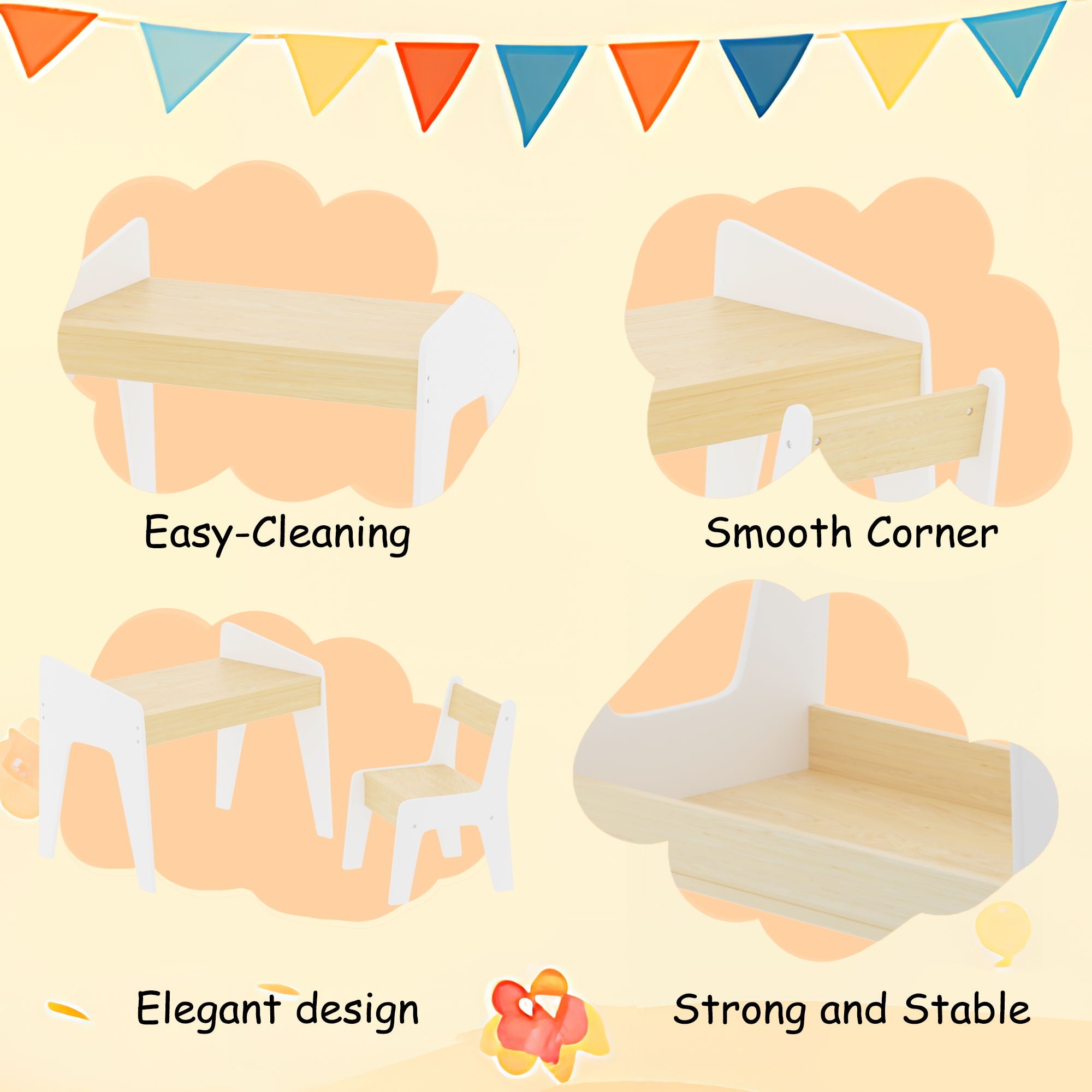 Table Set With 1 Chair, Children Study Table For Ages 2 - 8 - White