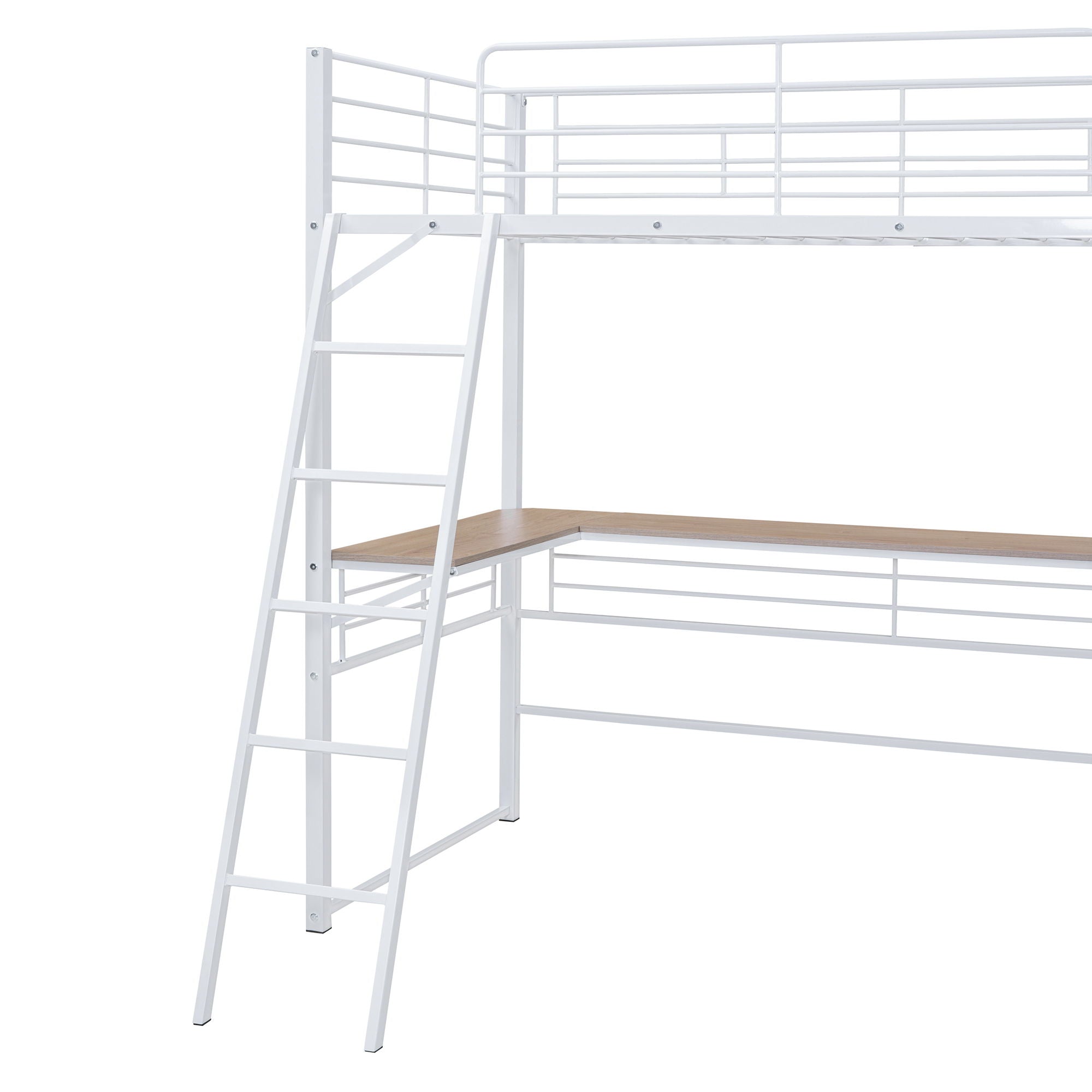Loft Bed & 3 Layers Of Shelves And L-Shaped Desk