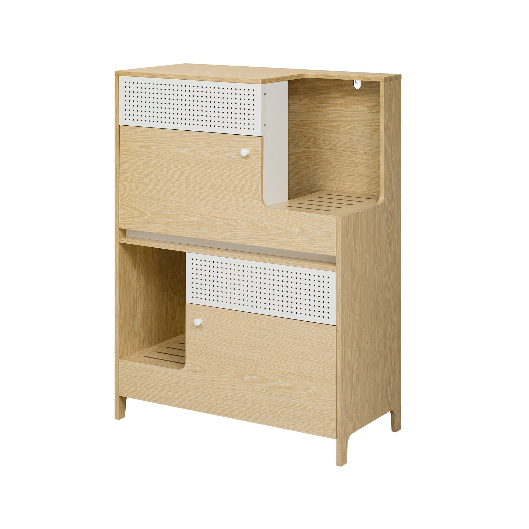 Furniture Style Multi-Use Natural Cat Litter Box House with Flip-Down Door