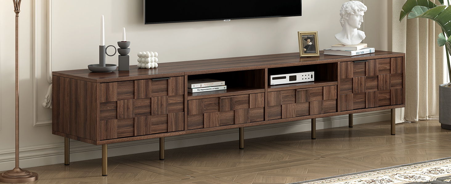 Mid Century TV Stand With 2 Drawers, Media Console Table For Tvs Up To 85'', Entertainment Center With Storage For Living Room - Dark Brown