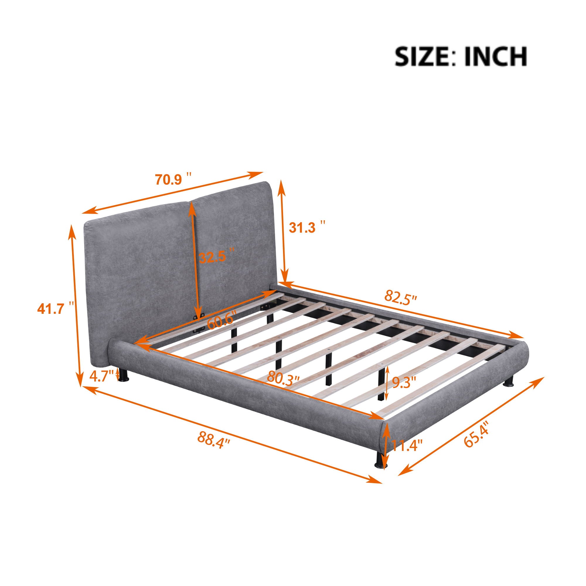 Upholstered Platform Bed With 2 Large Headrests And Thick