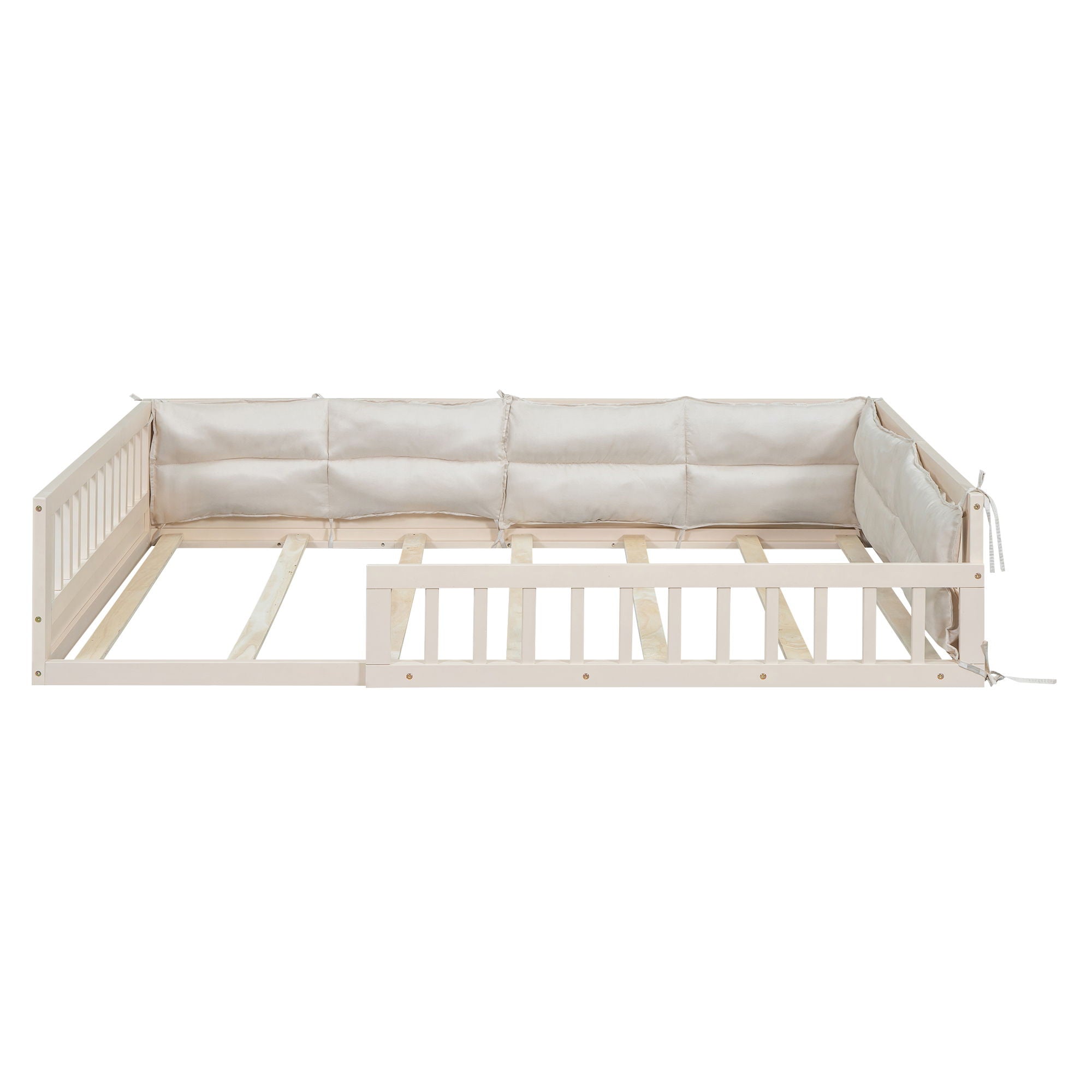 Upholstered Platform Bed With Guardrail And Pillow