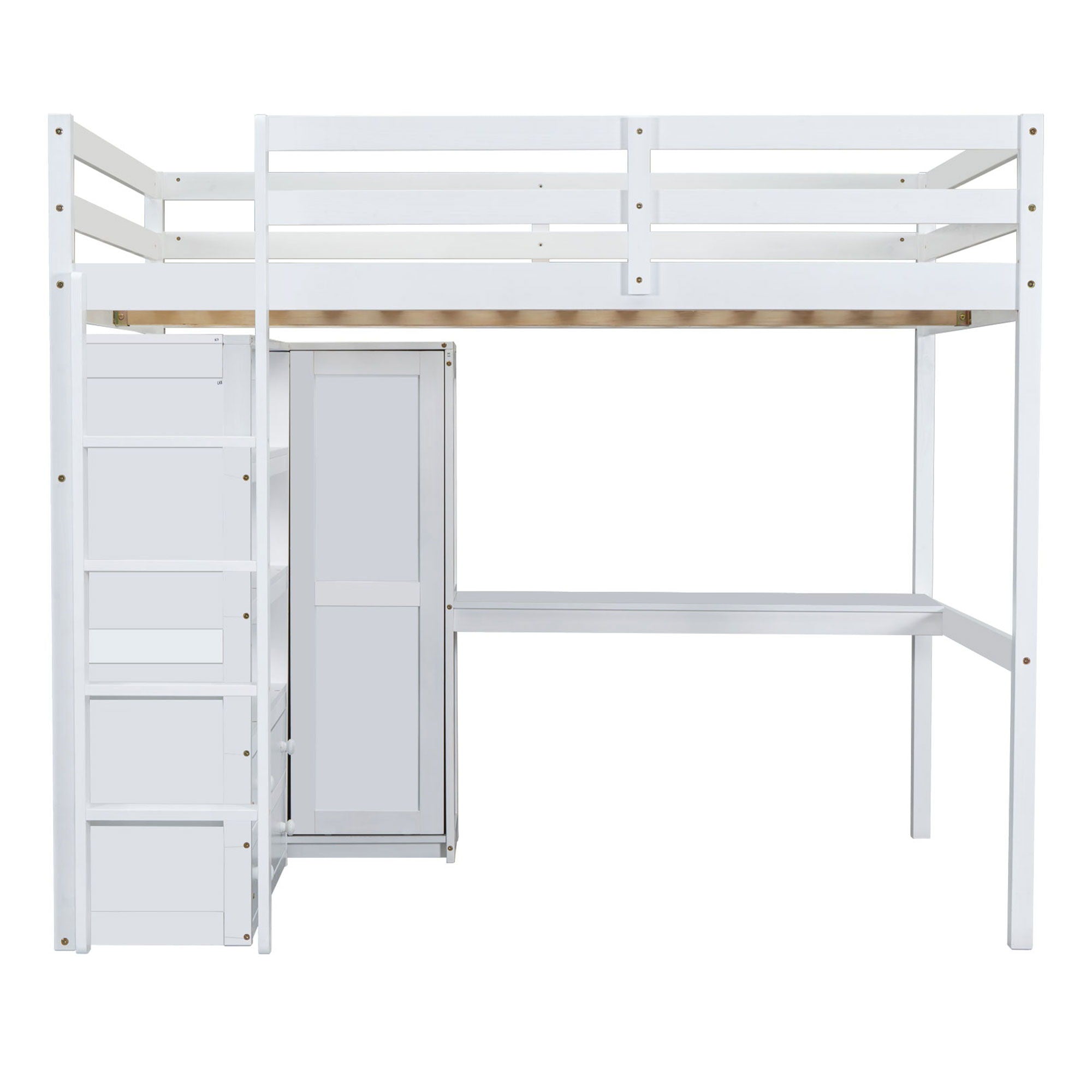 Loft Bed With Built In Wardrobe, Desk, Shelves And Drawers
