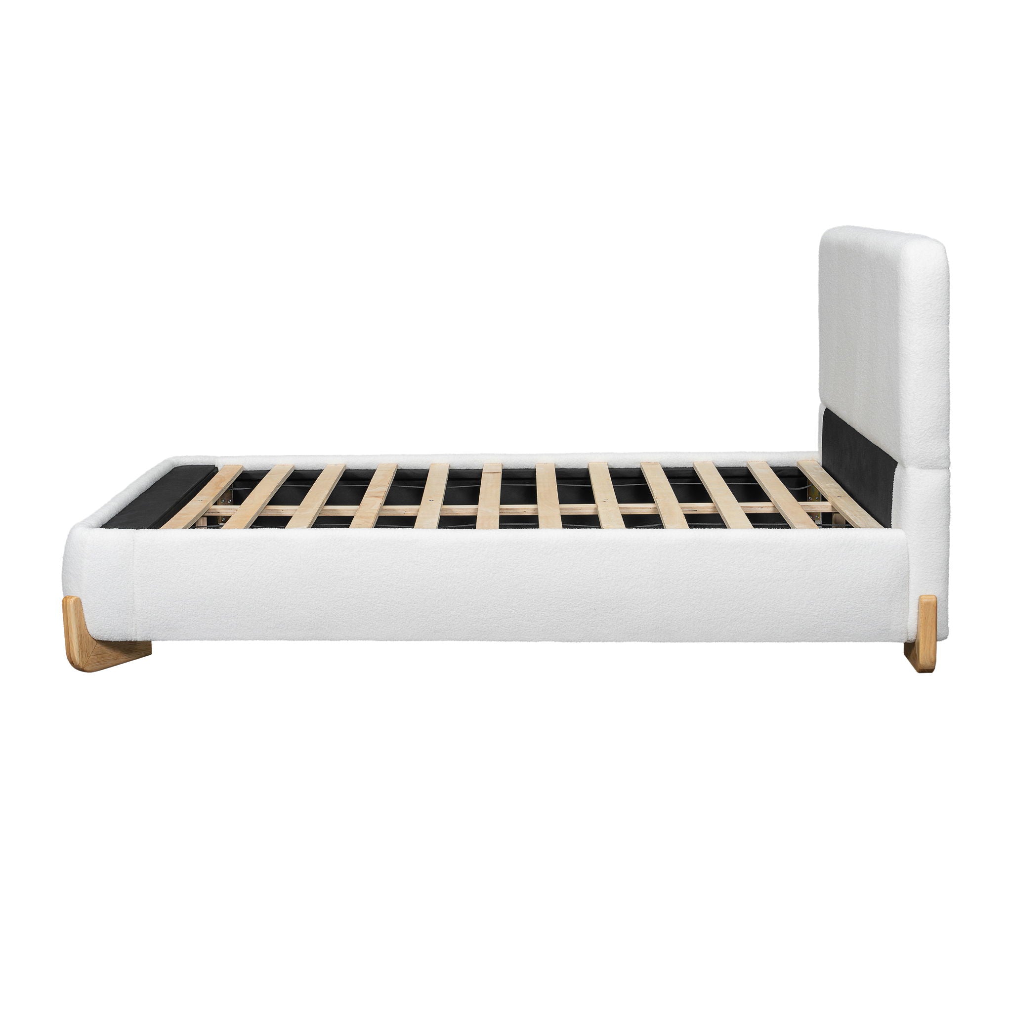 Elegant Boucle Upholstered Bed With Solid Wood Feet