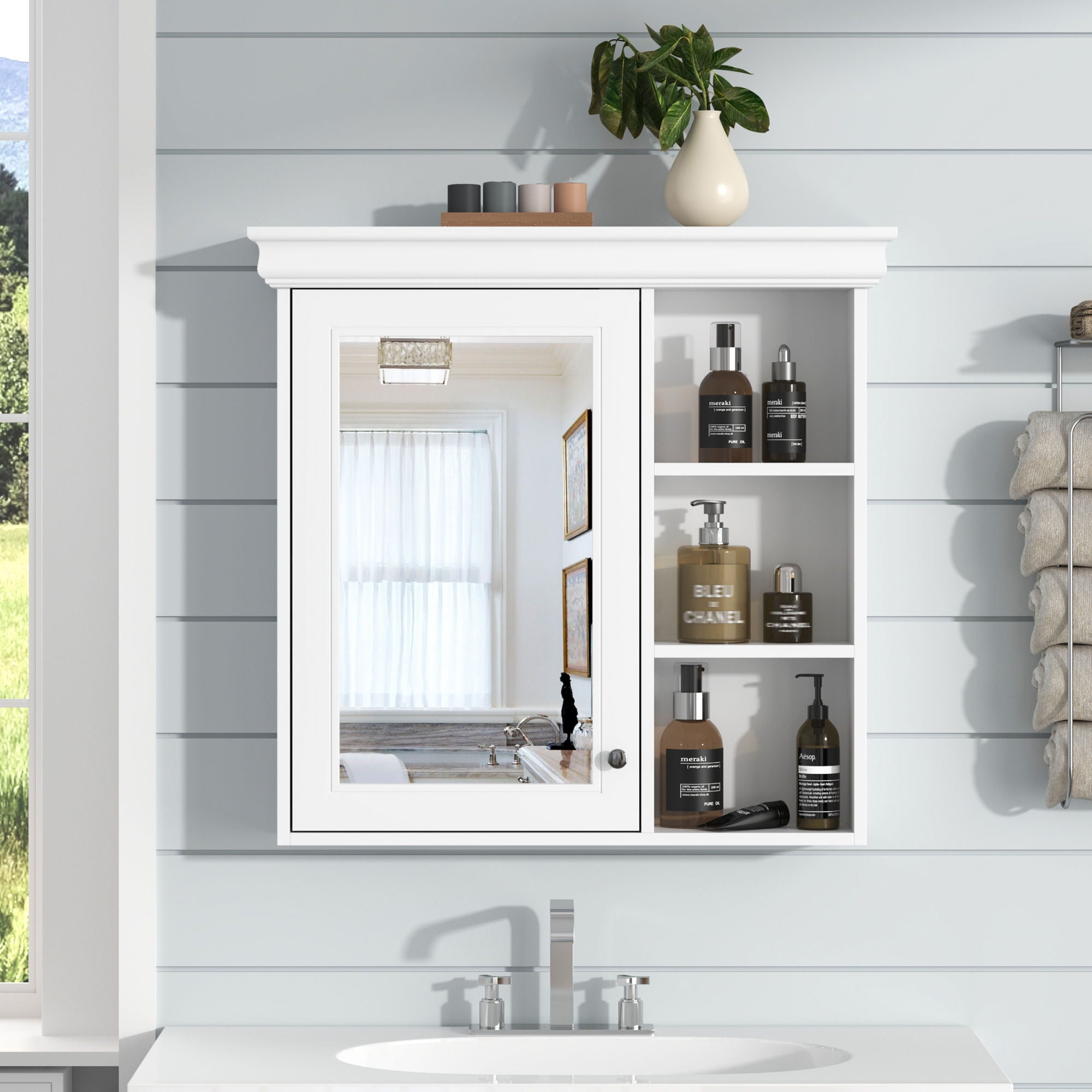 Wall Mounted Bathroom Medicine Cabinet With Mirror And Adjustable Storage With Soft Close Hinges