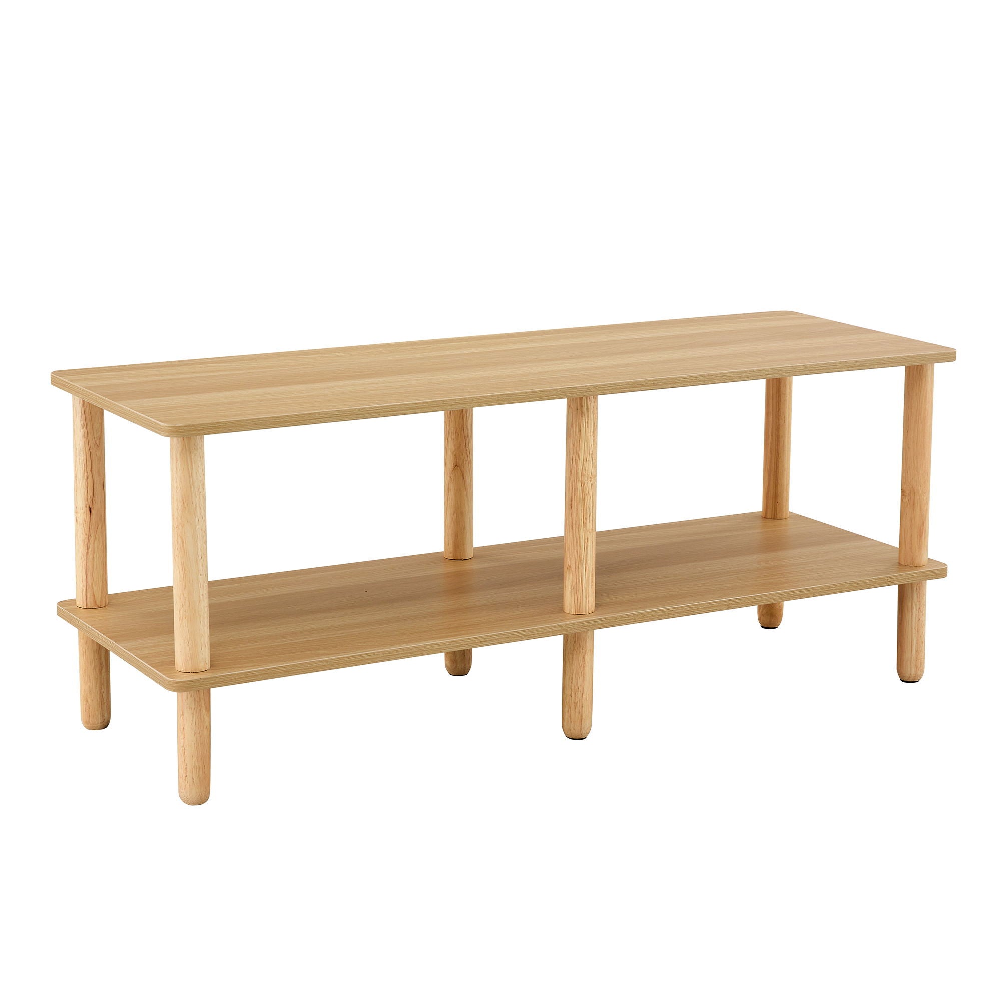 Modern Double Deck TV Cabinet With Open Storage Shelf, Rounded Legs