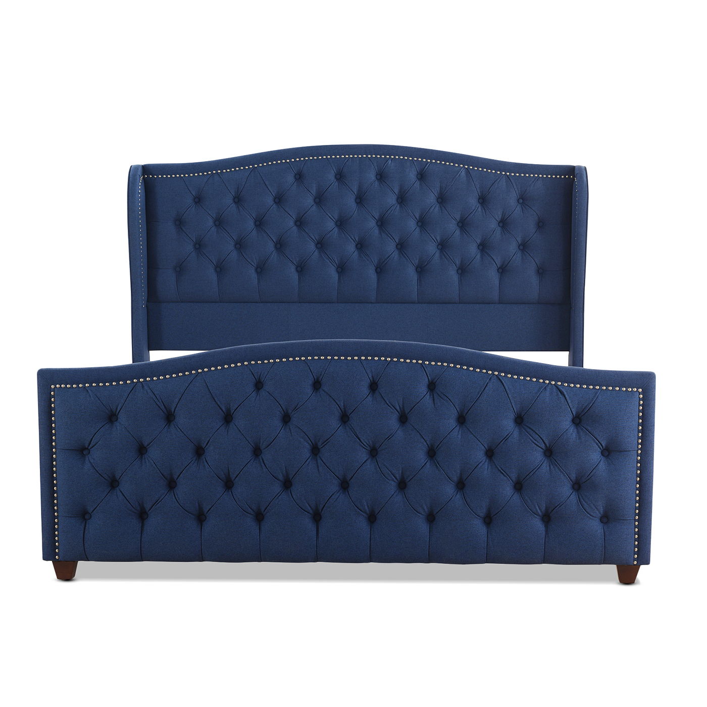 Marcella - King Upholstered Shelter Headboard Bed Set - Dark Sapphire Blue