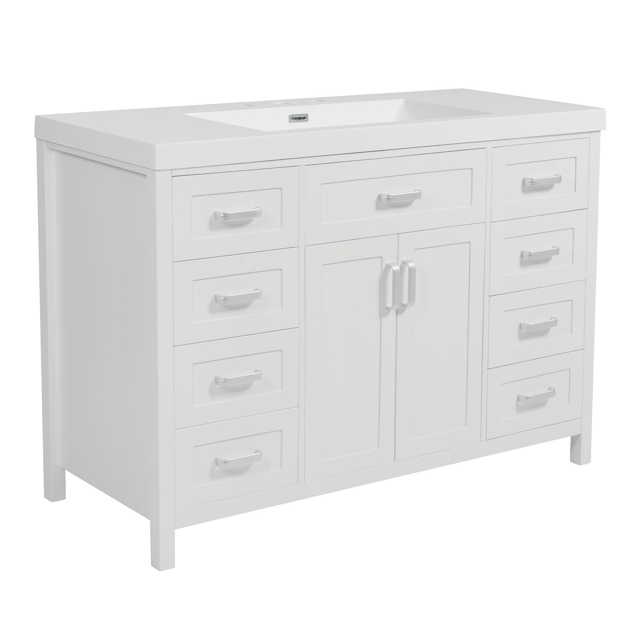 Bathroom Vanity With Sink, 2 Doors 8 Drawers, Soft Close System, Classic Design