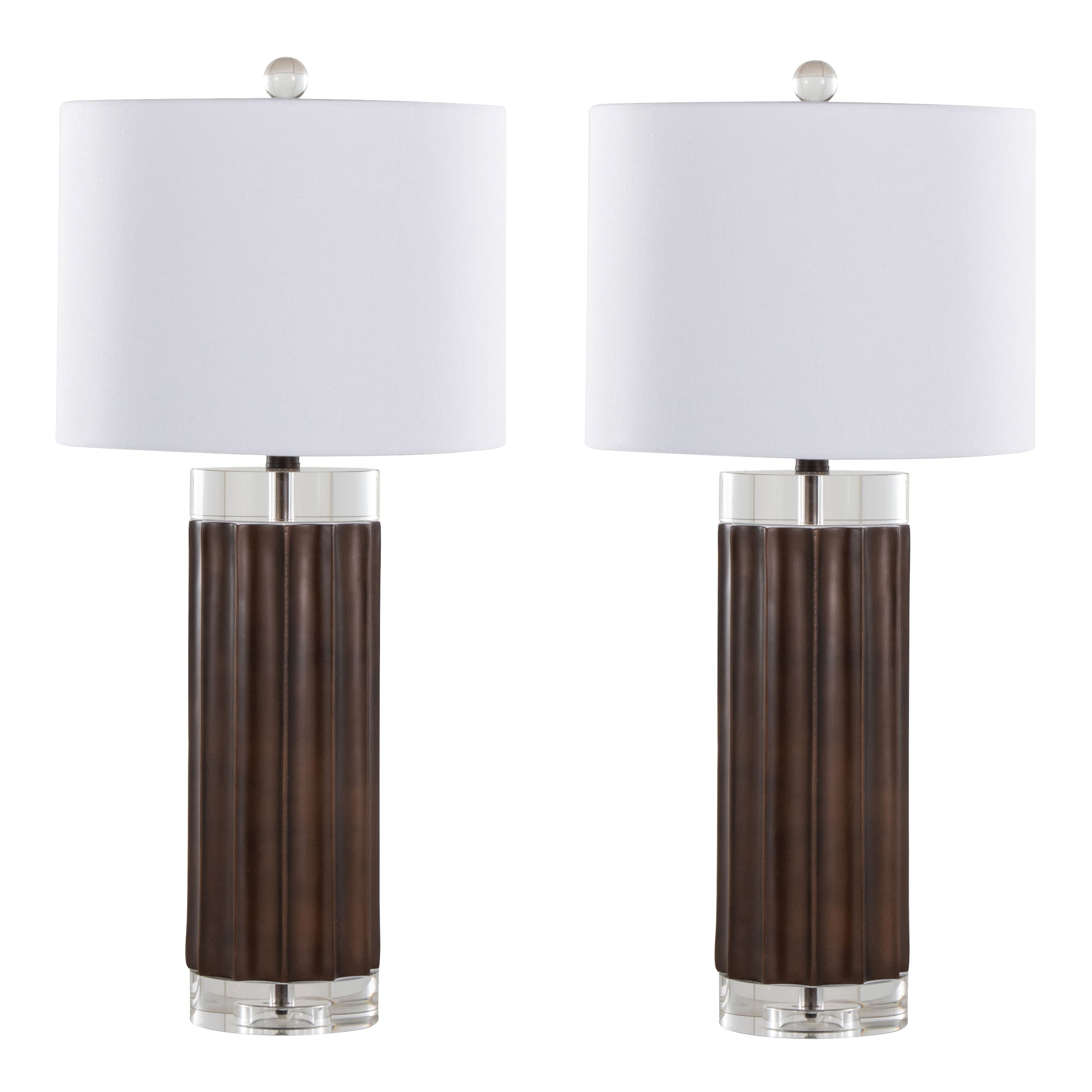 Cylinder Fluted Contemporary Polyresin Table Lamp Set of 2