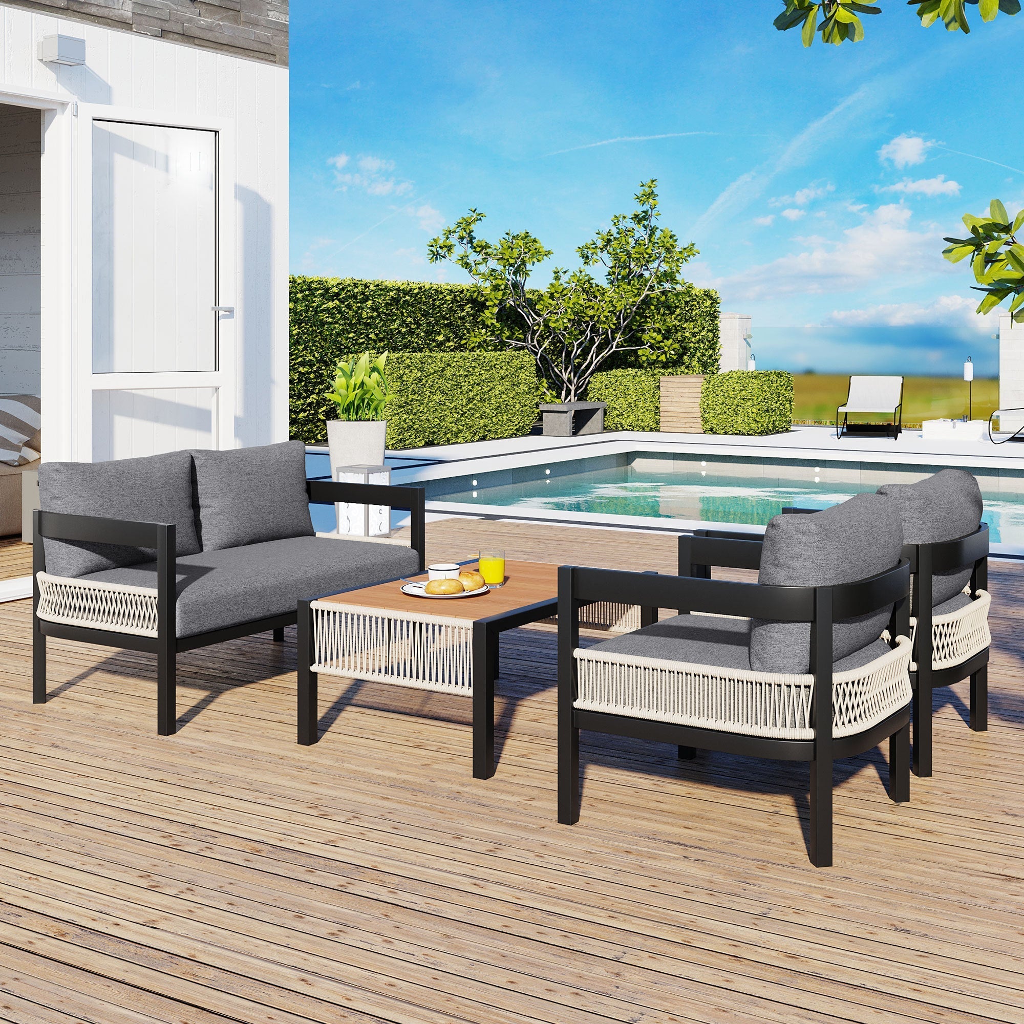 U_Style Multi-Person Outdoor Iron Sofa Set with Table