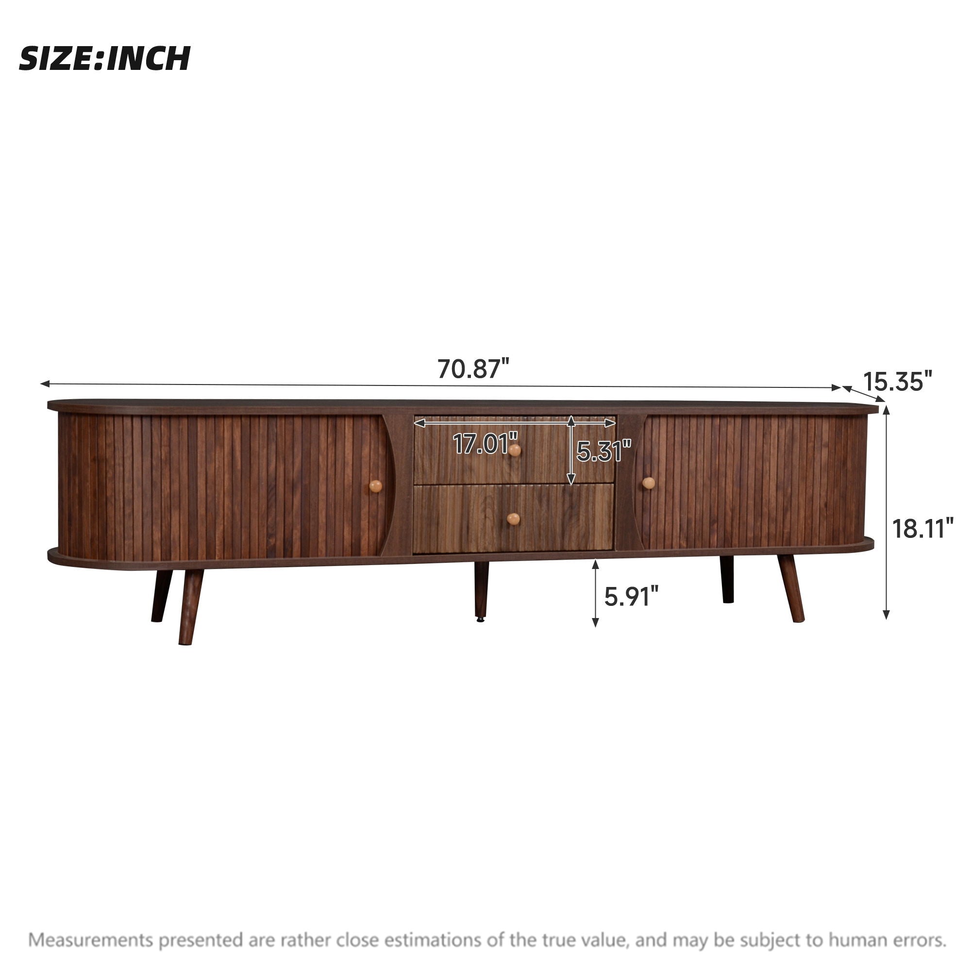 70" TV Stand With Tambour Doors And Fluted Drawers - Dark Brown