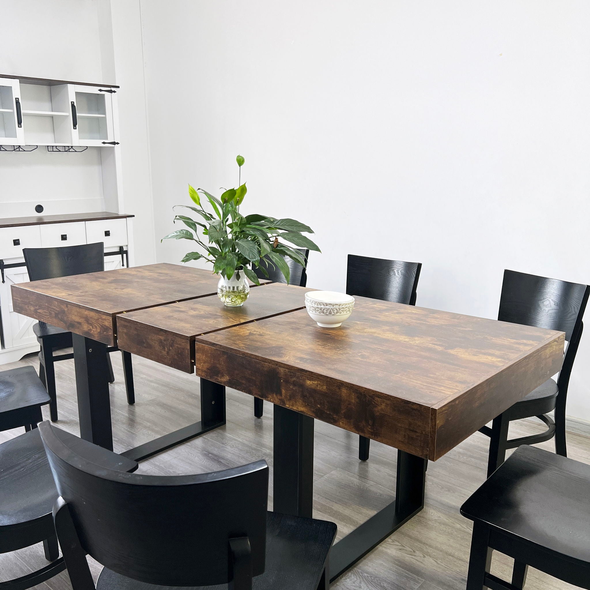 Extendable Dining Room Table For 6 8 10, Modern Farmhouse Wooden Kitchen Expanding Table, Long Large Expandable Dining Room Conference Table - Deep Rustic Brown - Best Buy Furniture