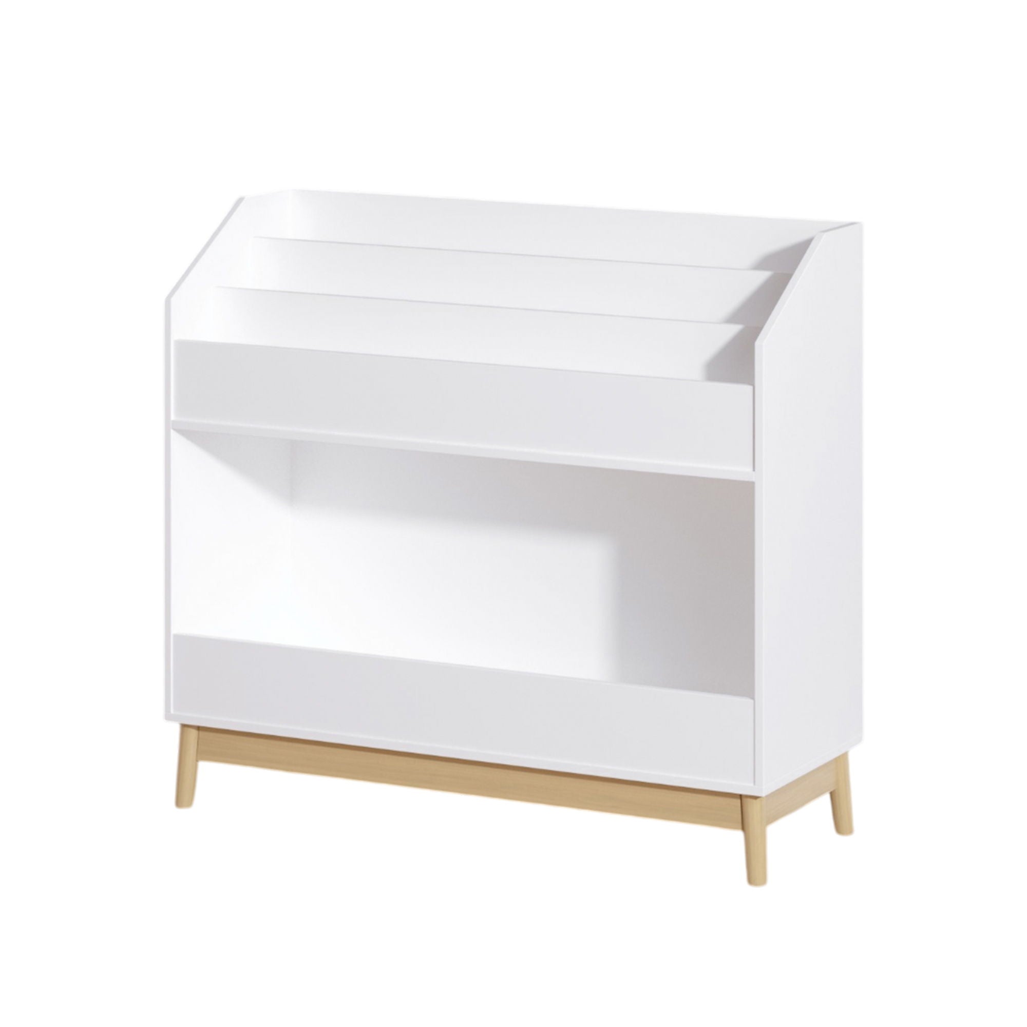 Bookcase Organizer With Storage, 3 Tier Toddler Book Display Shelf For Playroom - White