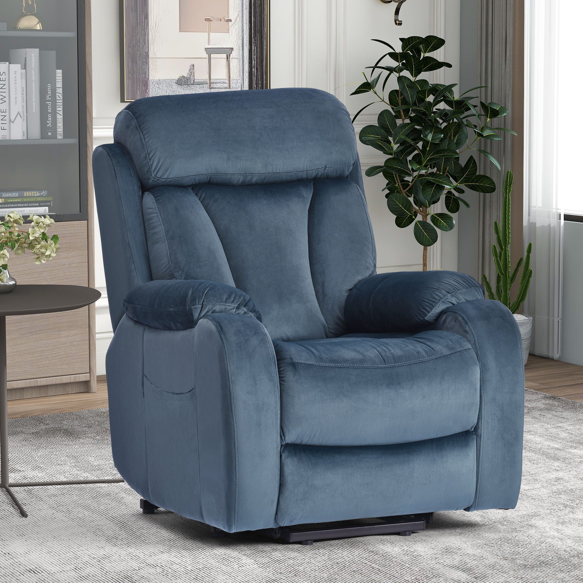 Power Lift Chair Recliner With Remote Control, Electric Reclining Sofa, Fabric Power Recliner For Living Room - Navy Blue - Best Buy Furniture