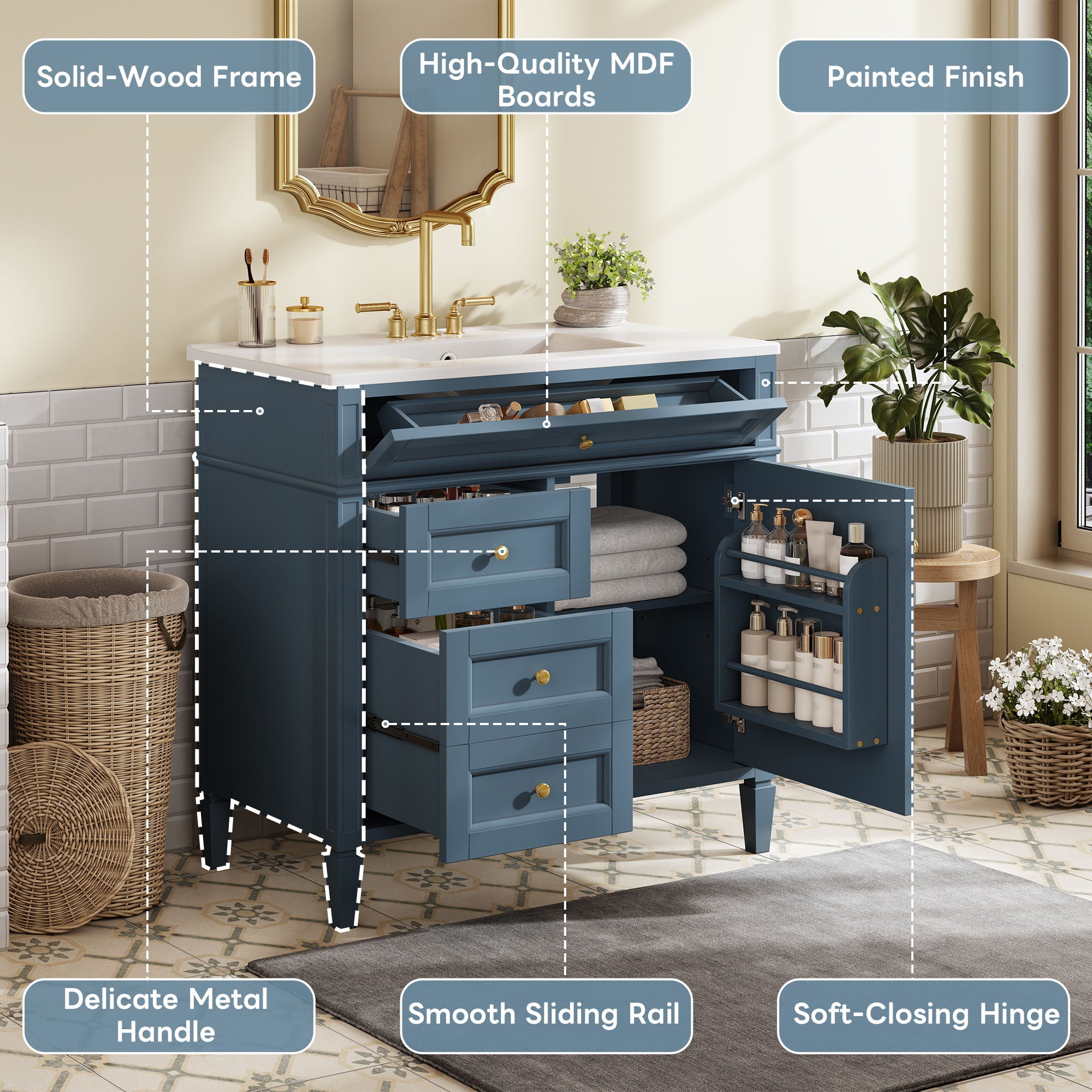 Bathroom Vanity With Top Sink, 2 Drawers And Tip Out Drawer