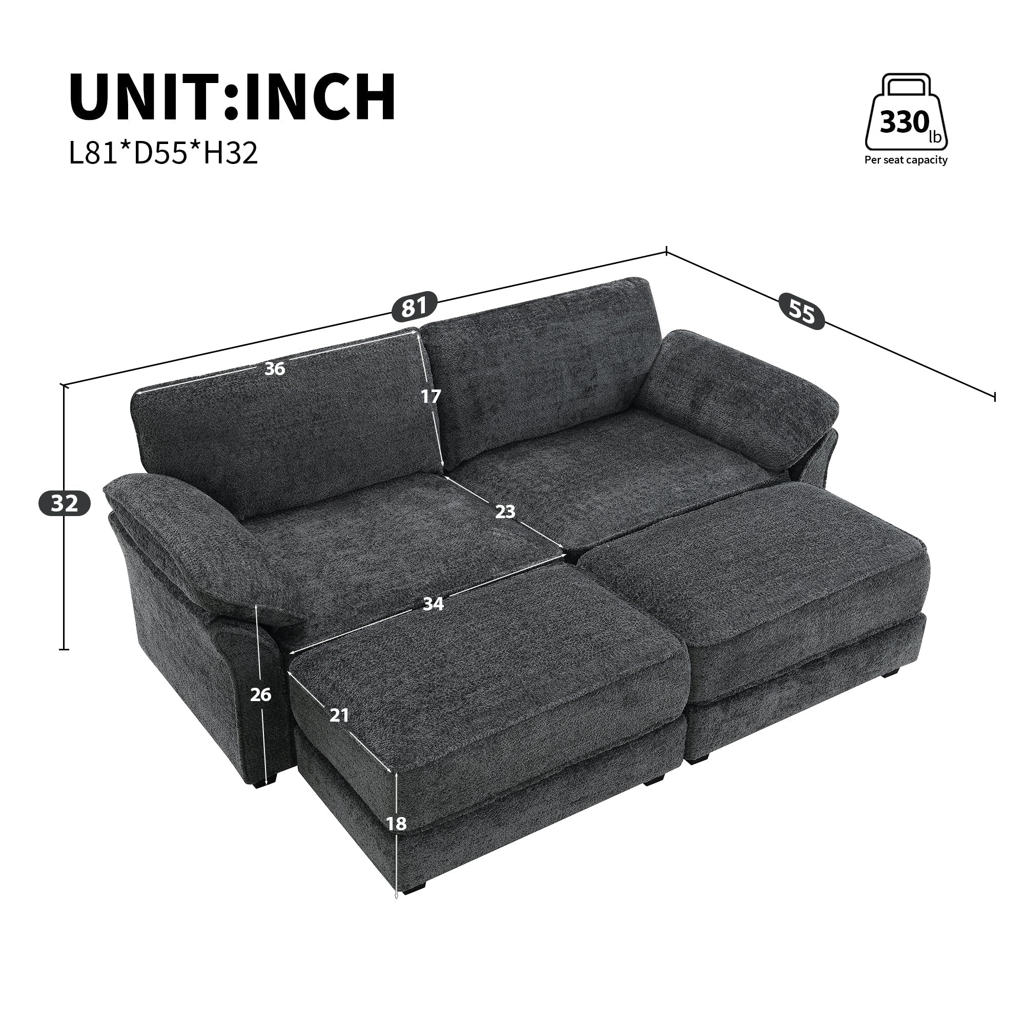 The Adelle Adaptable Gray Chenille Modular Sofa Bed