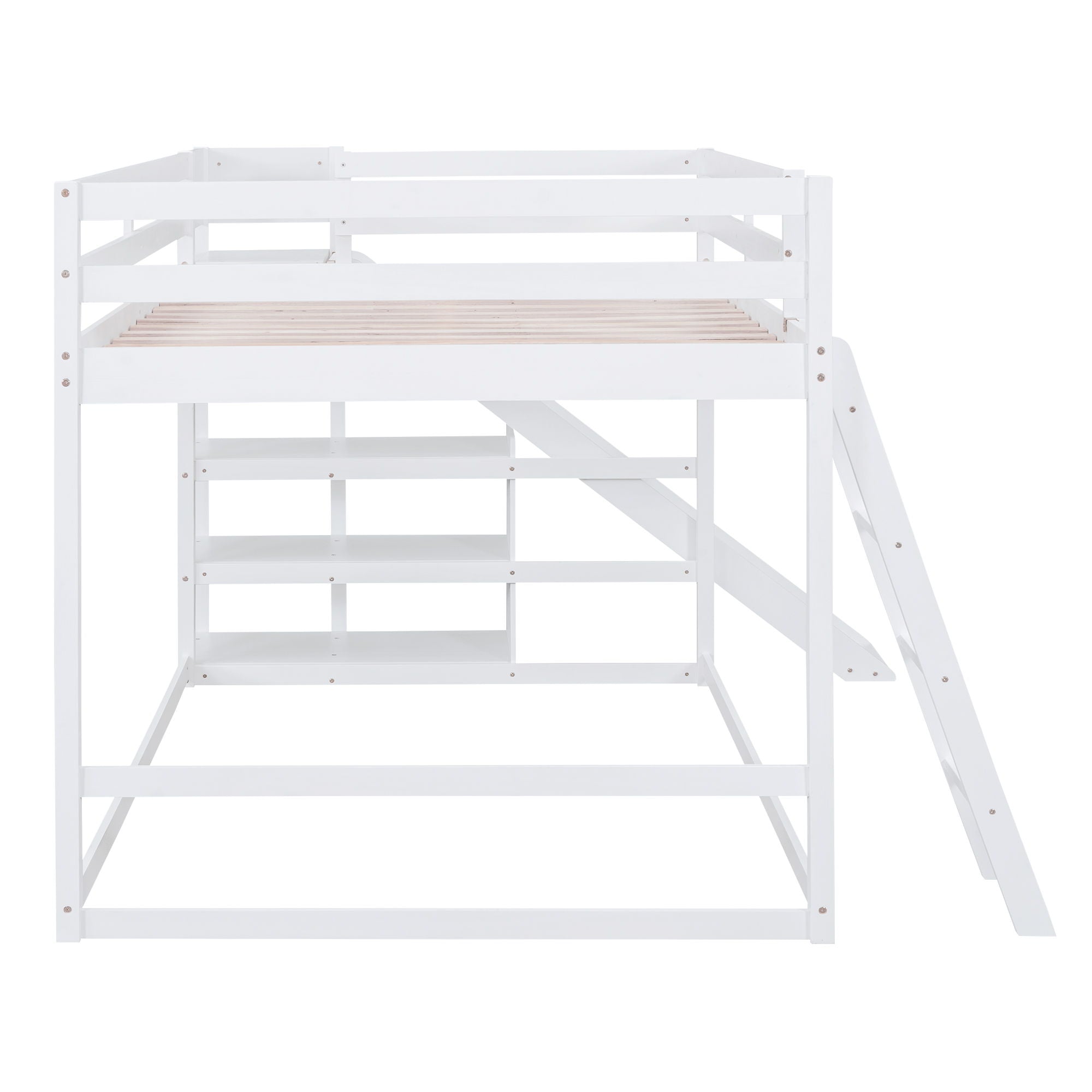 Bunk Bed With Ladder, Slide, And Shelves Pine Wood