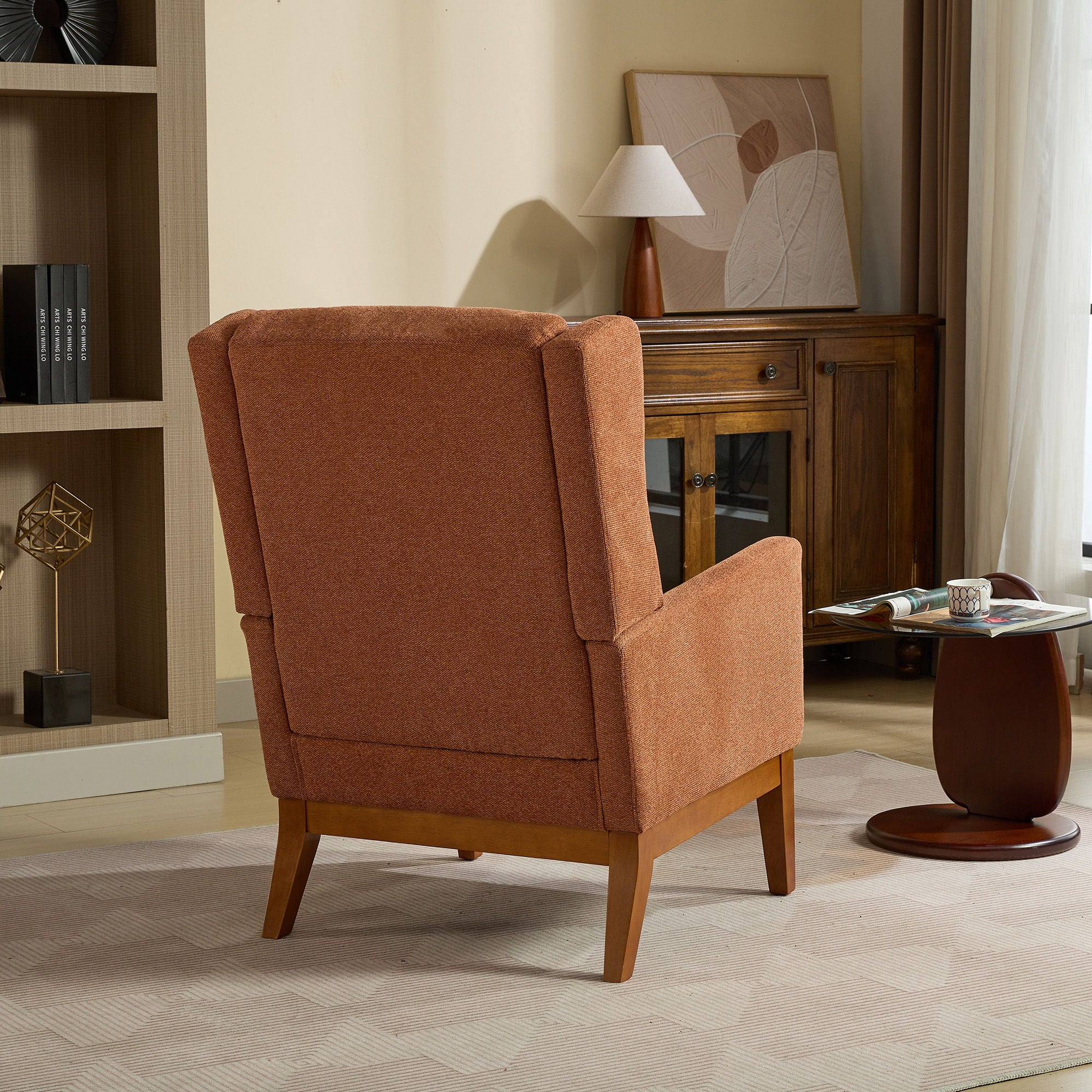 Wide Modern Accent Chair With Wood Legs For Living Room