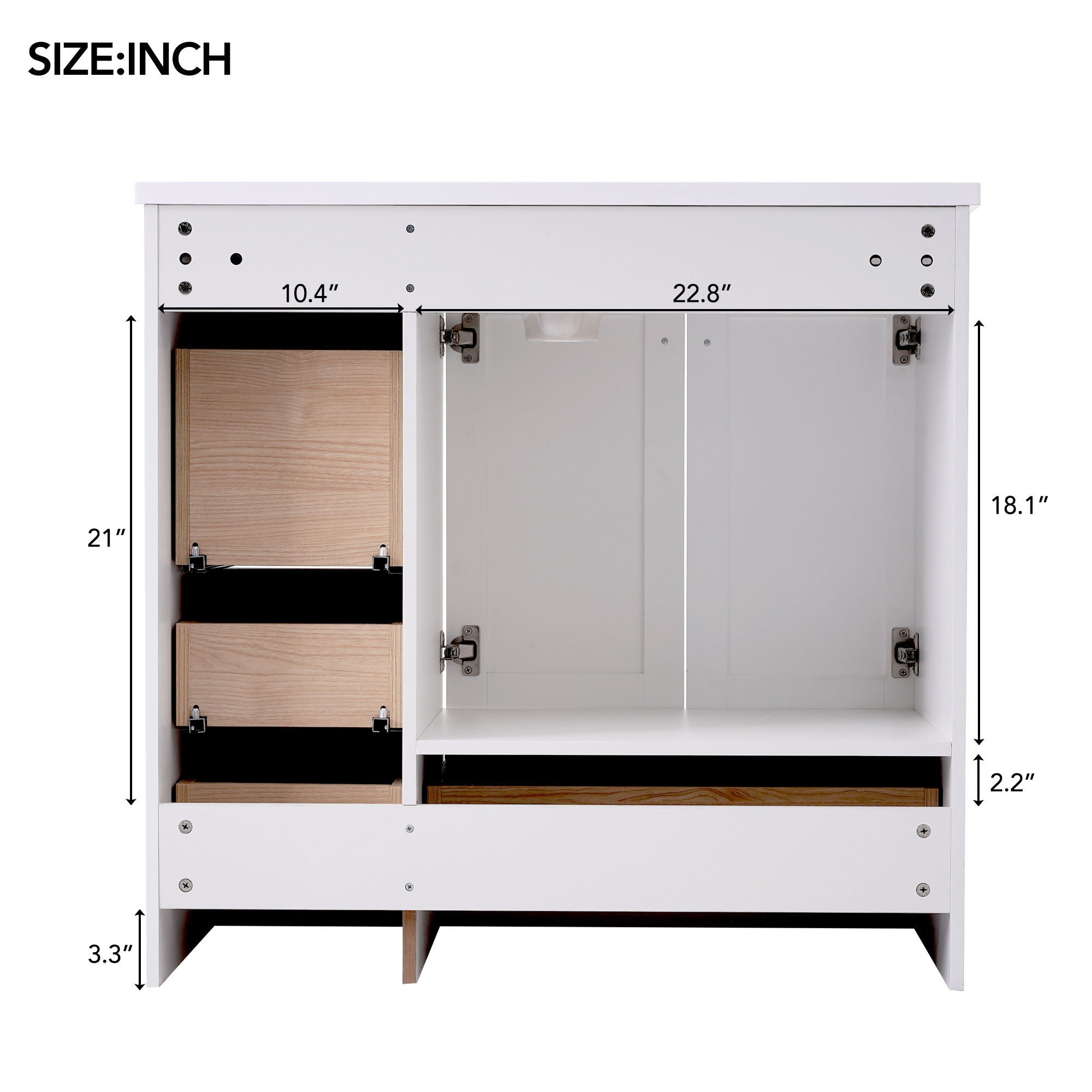 Shaker Free Standing Bathroom Vanity Cabinet With Sink, Soft Close Drawers And Doors - White