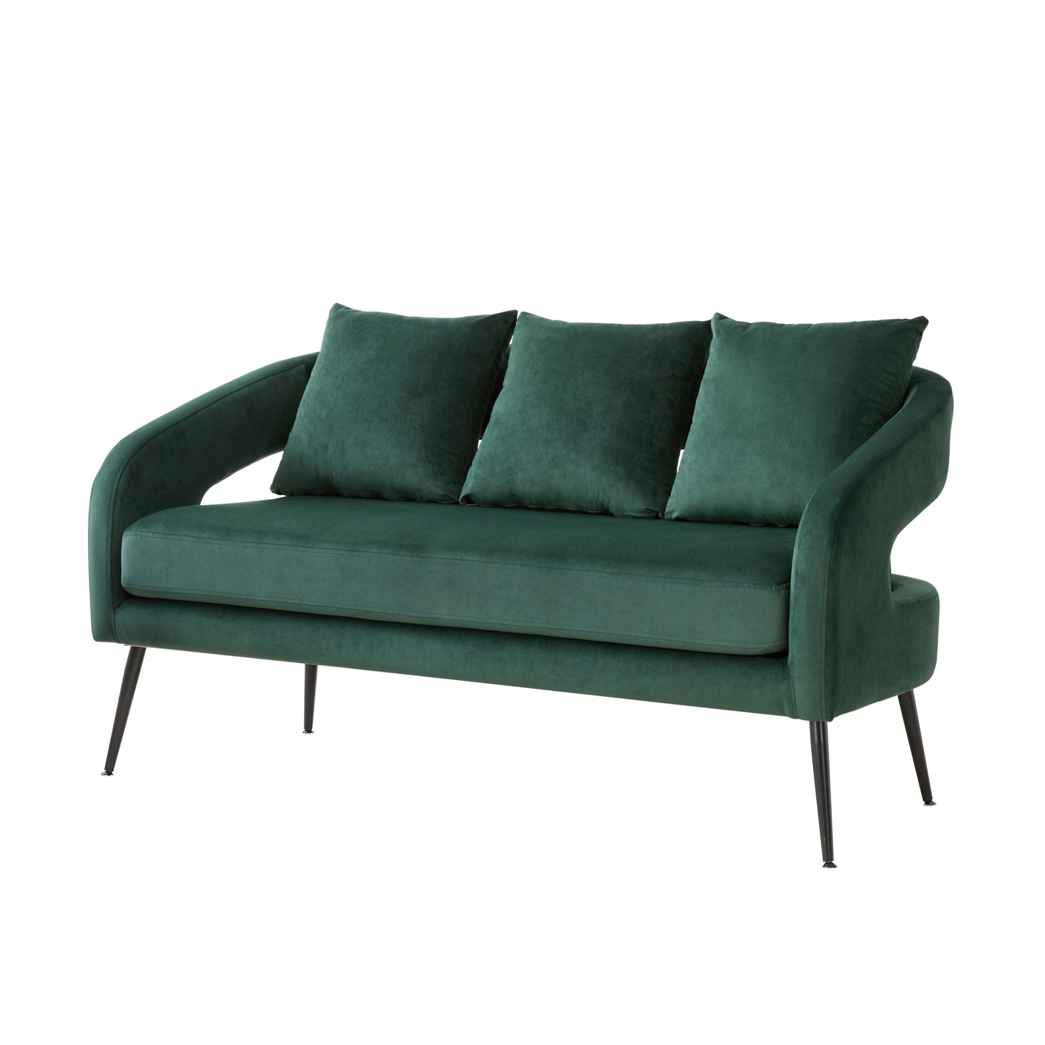Open Back Loveseat Settee With 3 Pillows - Green