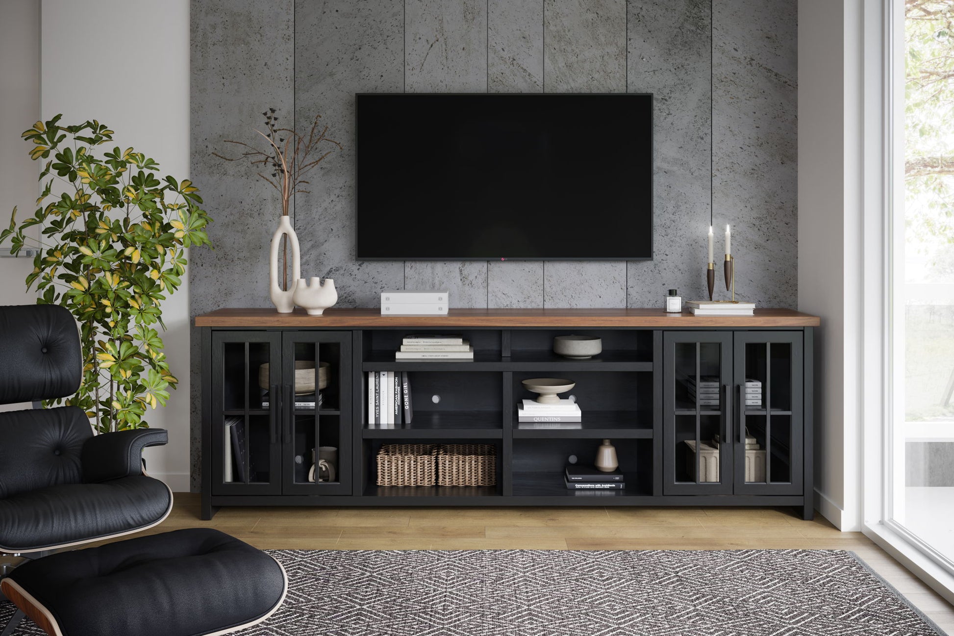 Essex - TV Stand Console For TVs Up To 100" - Black, Whiskey - Best Buy Furniture