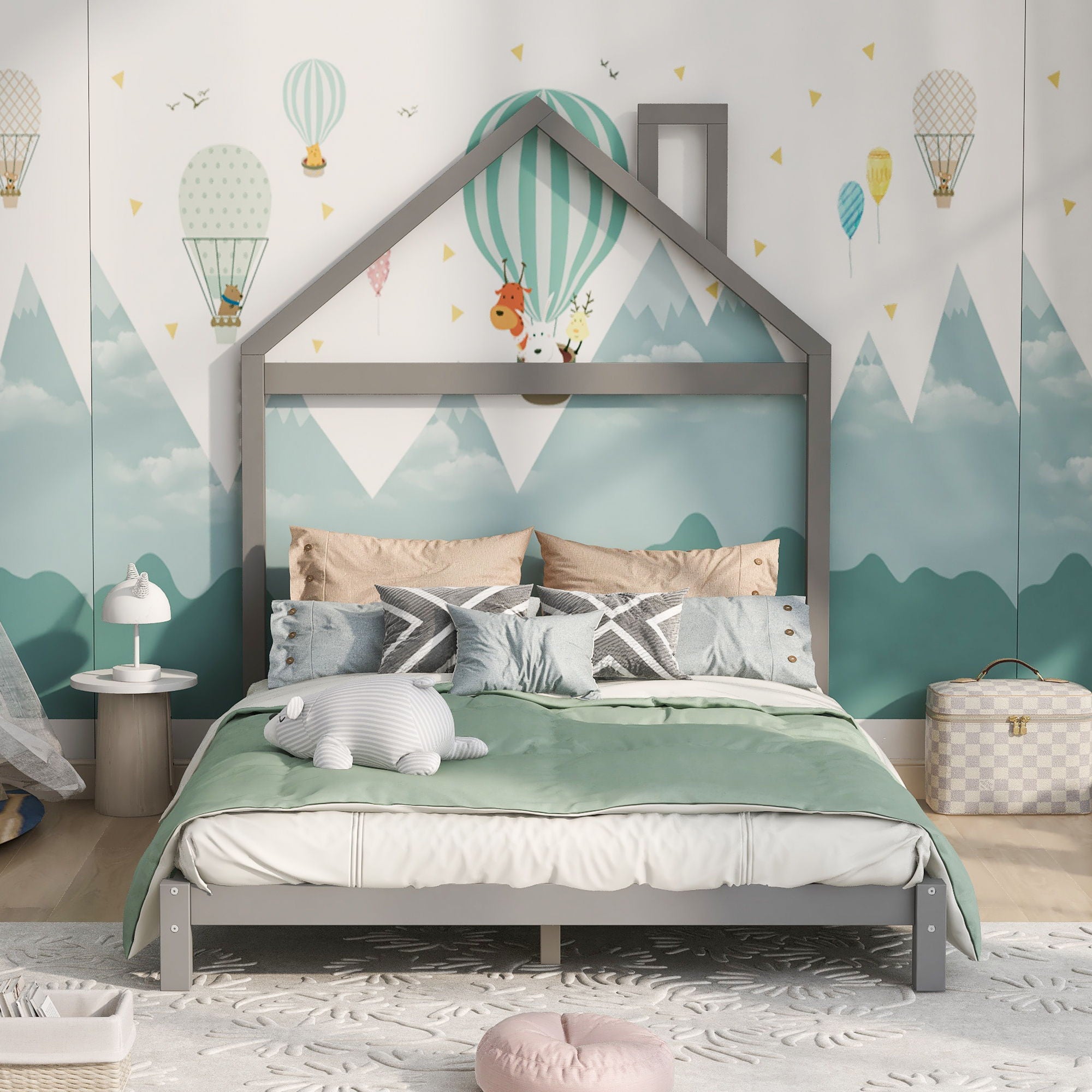 Platform Bed With House Shaped Headboard