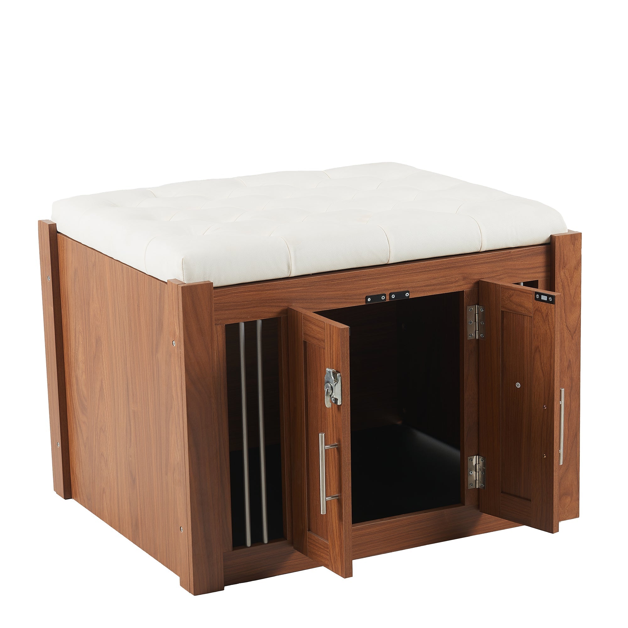 2 in 1 Walnut Dog Crate Nightstand with Storage