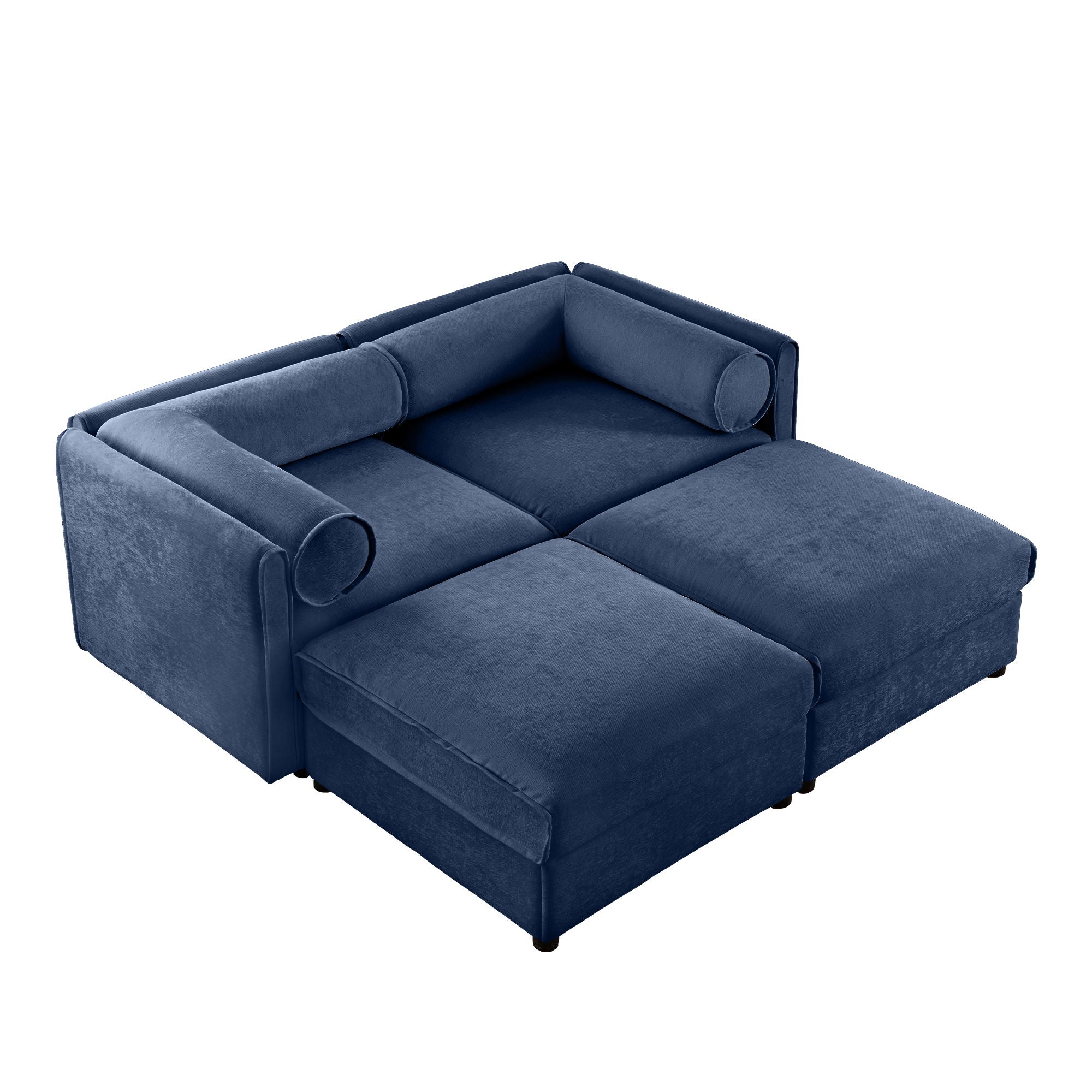 Contemporary Elegant White Chenille Sofa With Storage And Ottoman