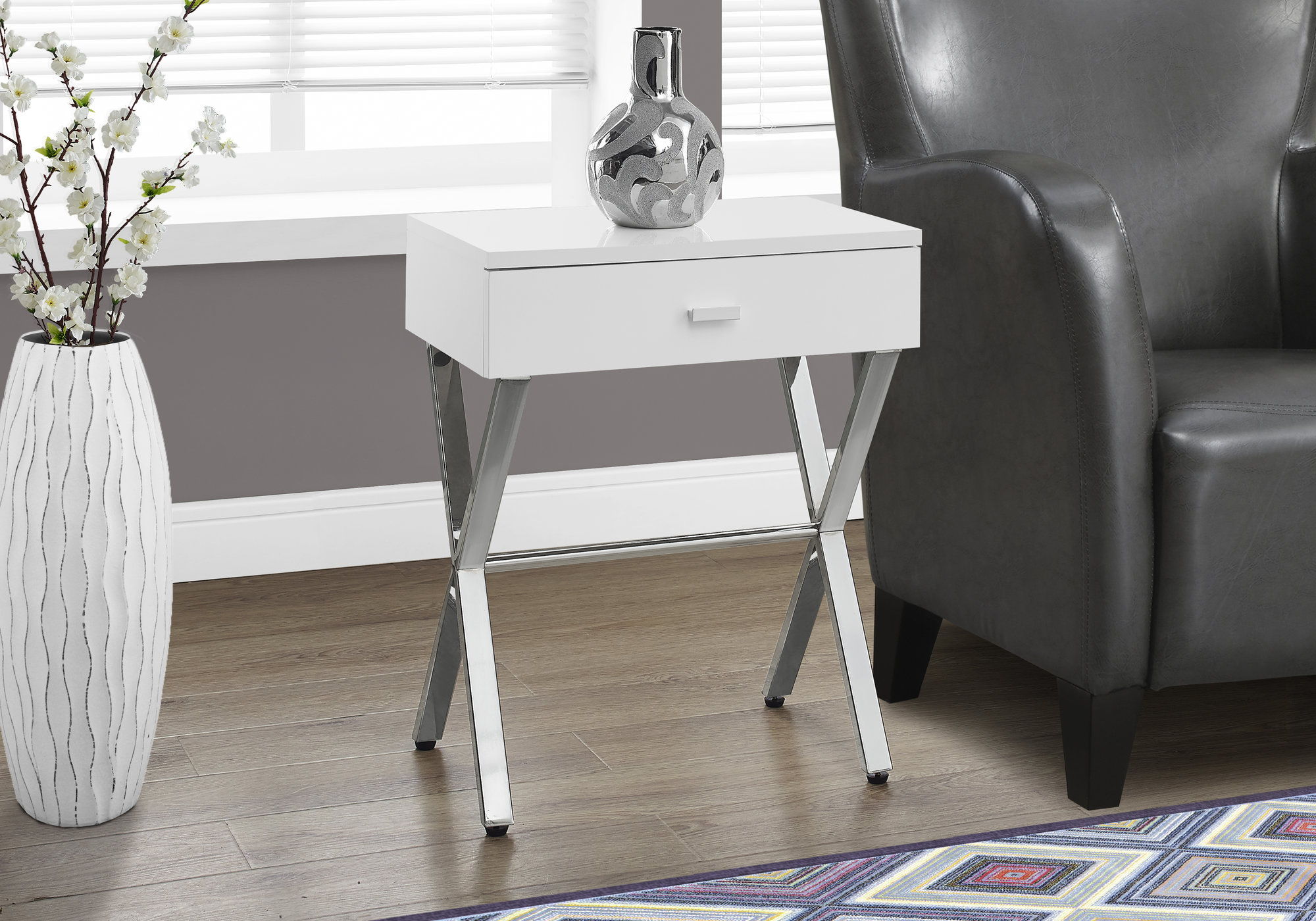 Accent Side X Table, Storage Drawer, Contemporary & Modern
