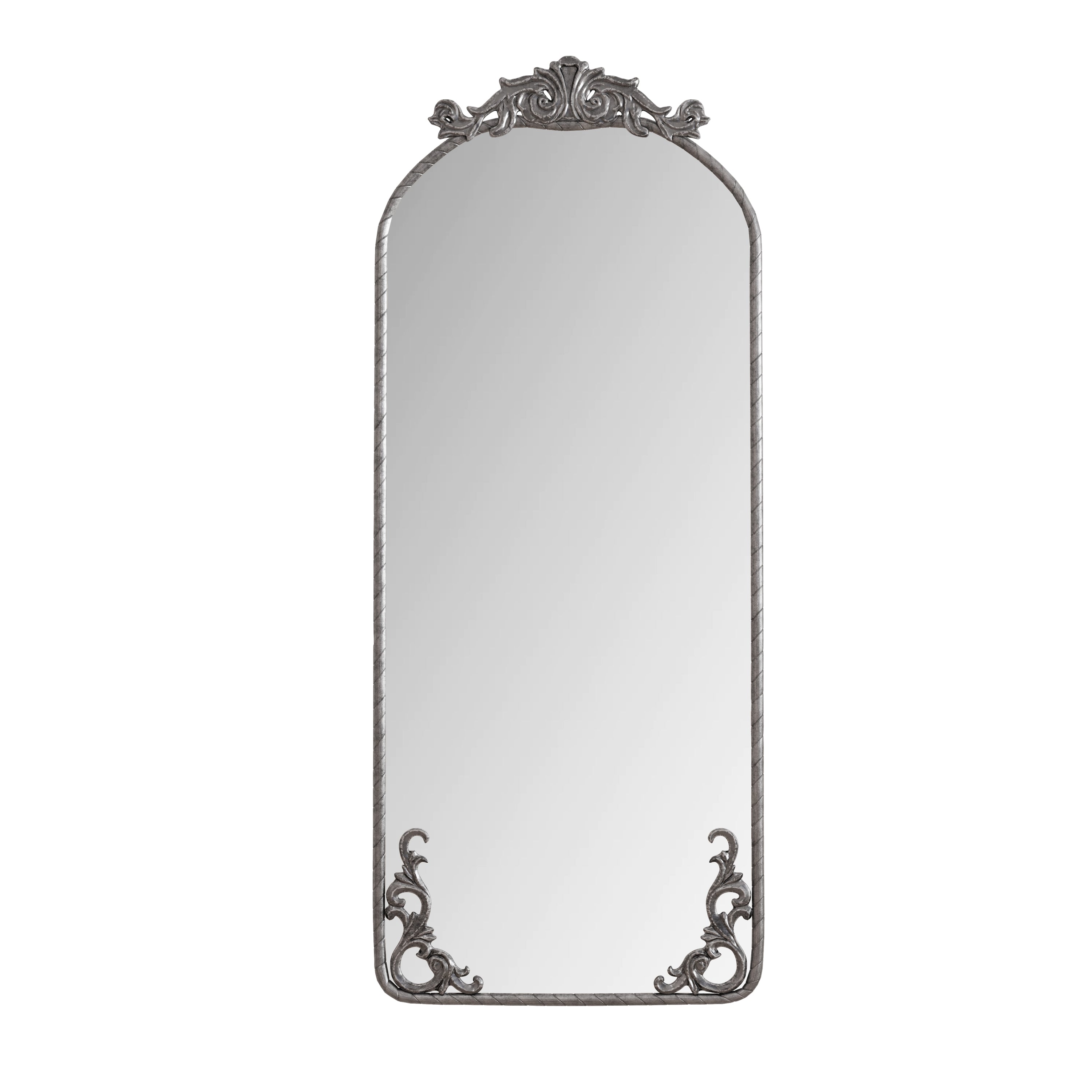 Retro Arched Full Body Mirror with Vintage Carved Applique