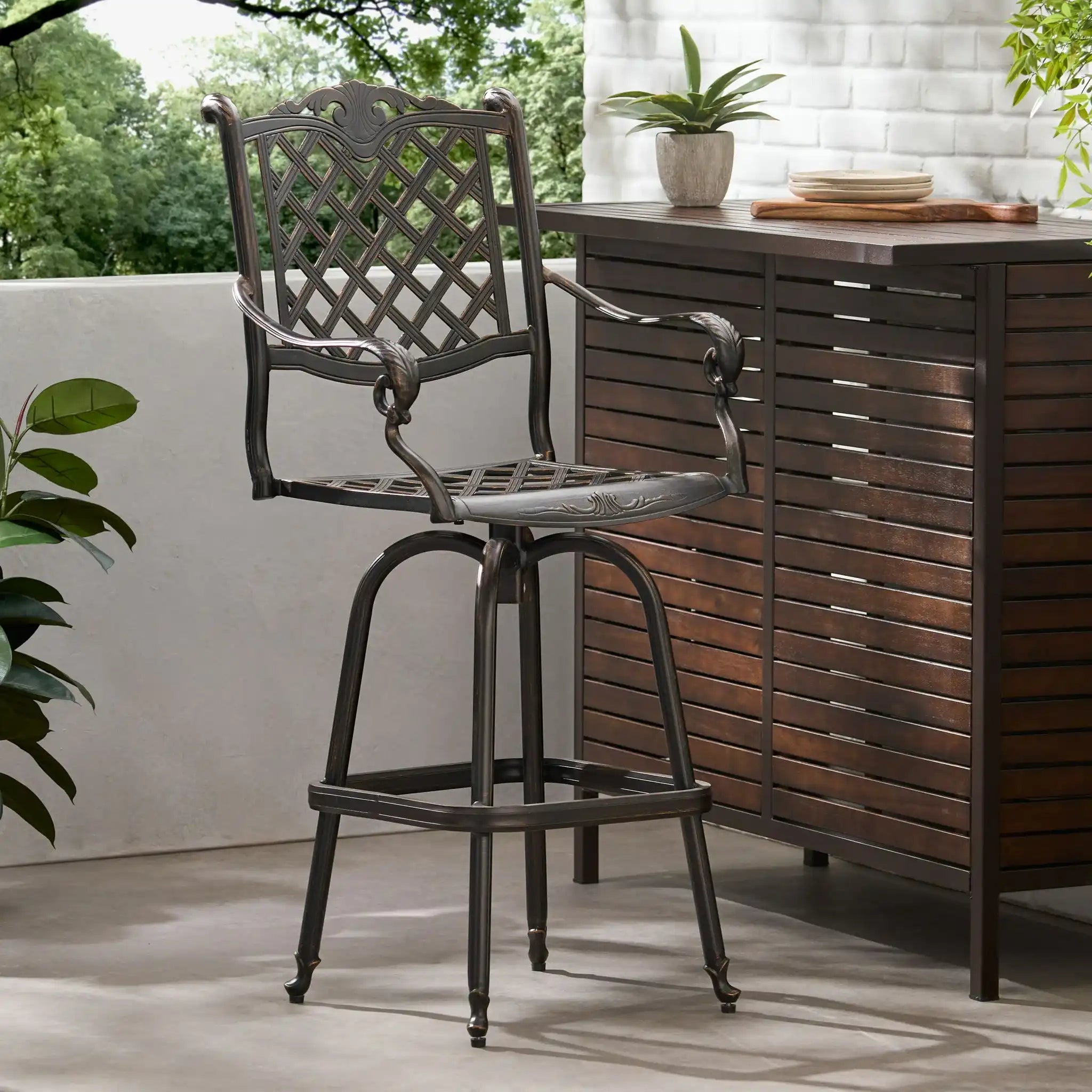 Cast Aluminum Bar Stool - Copper