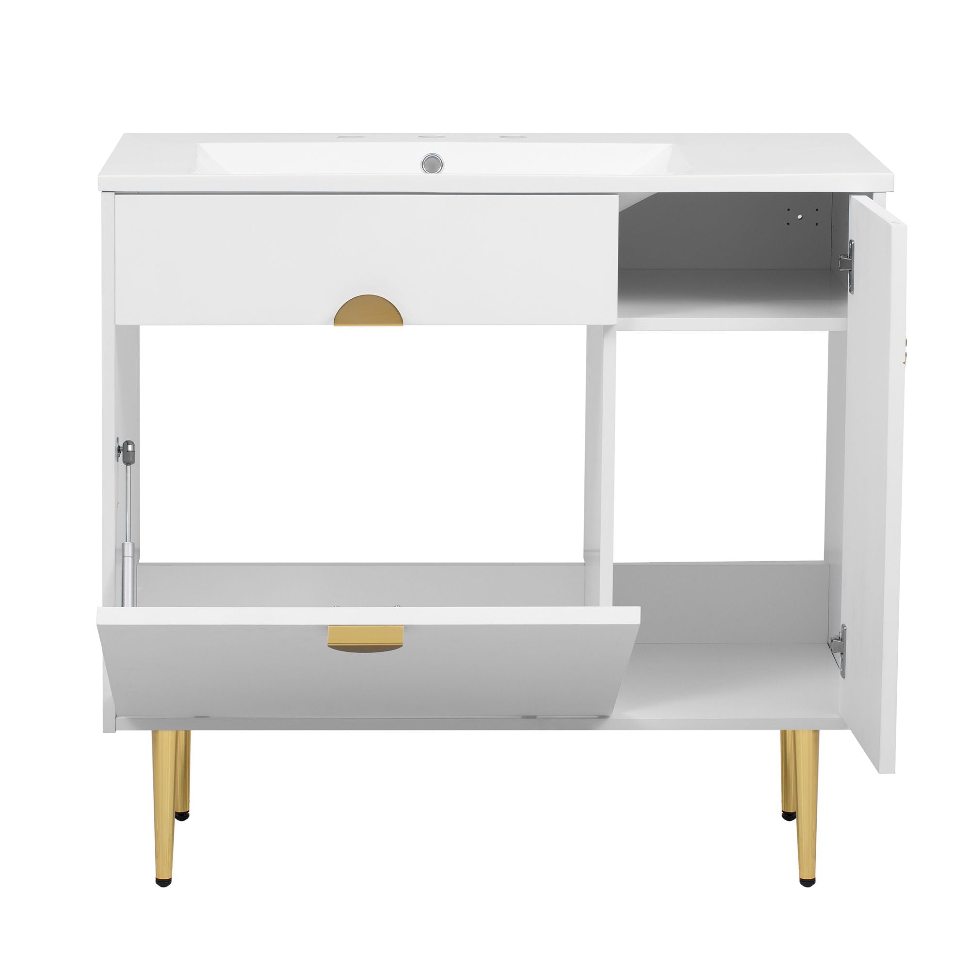 Bathroom Vanity With Sink, Storage Cabinet Soft Closing Door And Drop Down Compartment - White