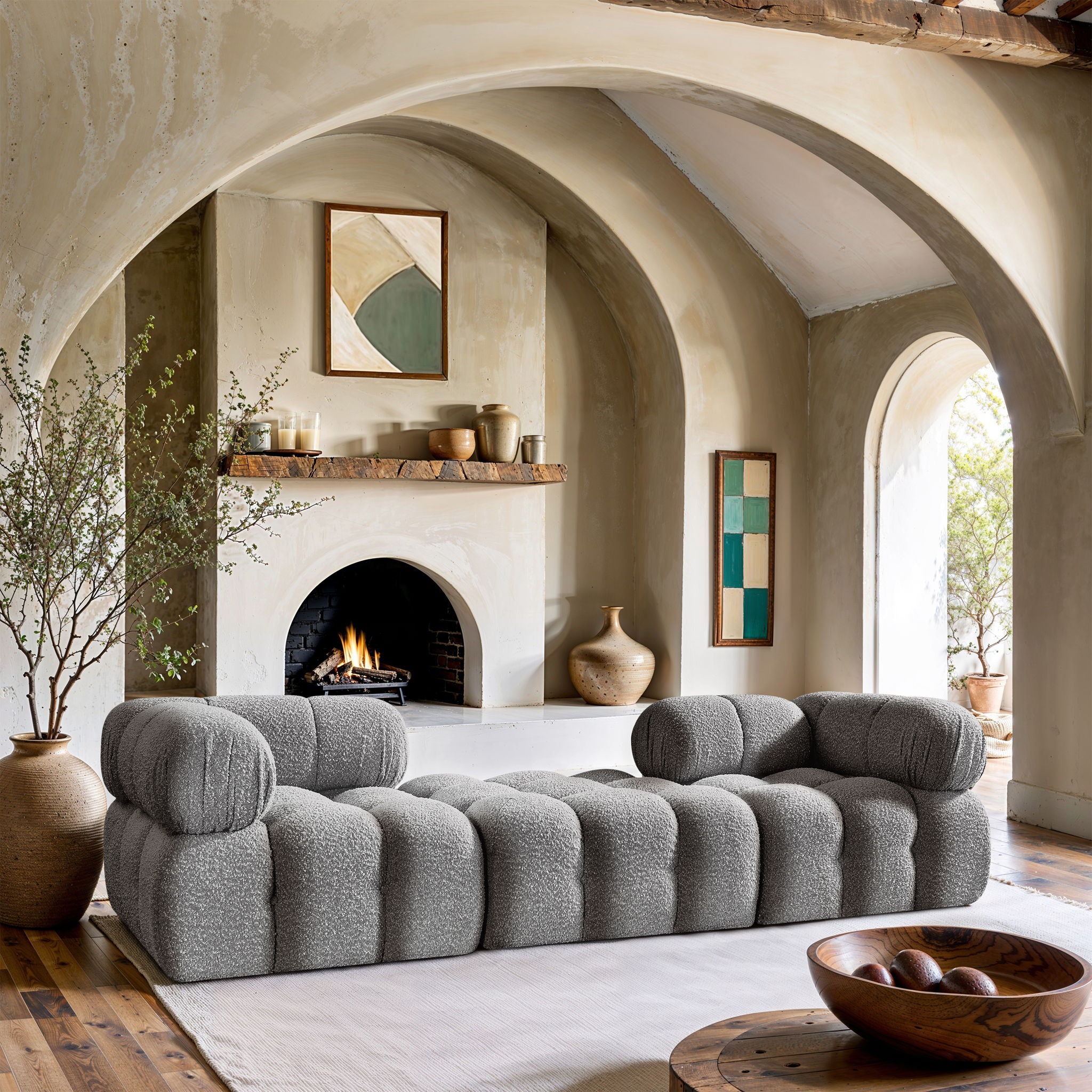 Ames - 3 Piece Boucle Modular Sofa With 1 Backless Seat