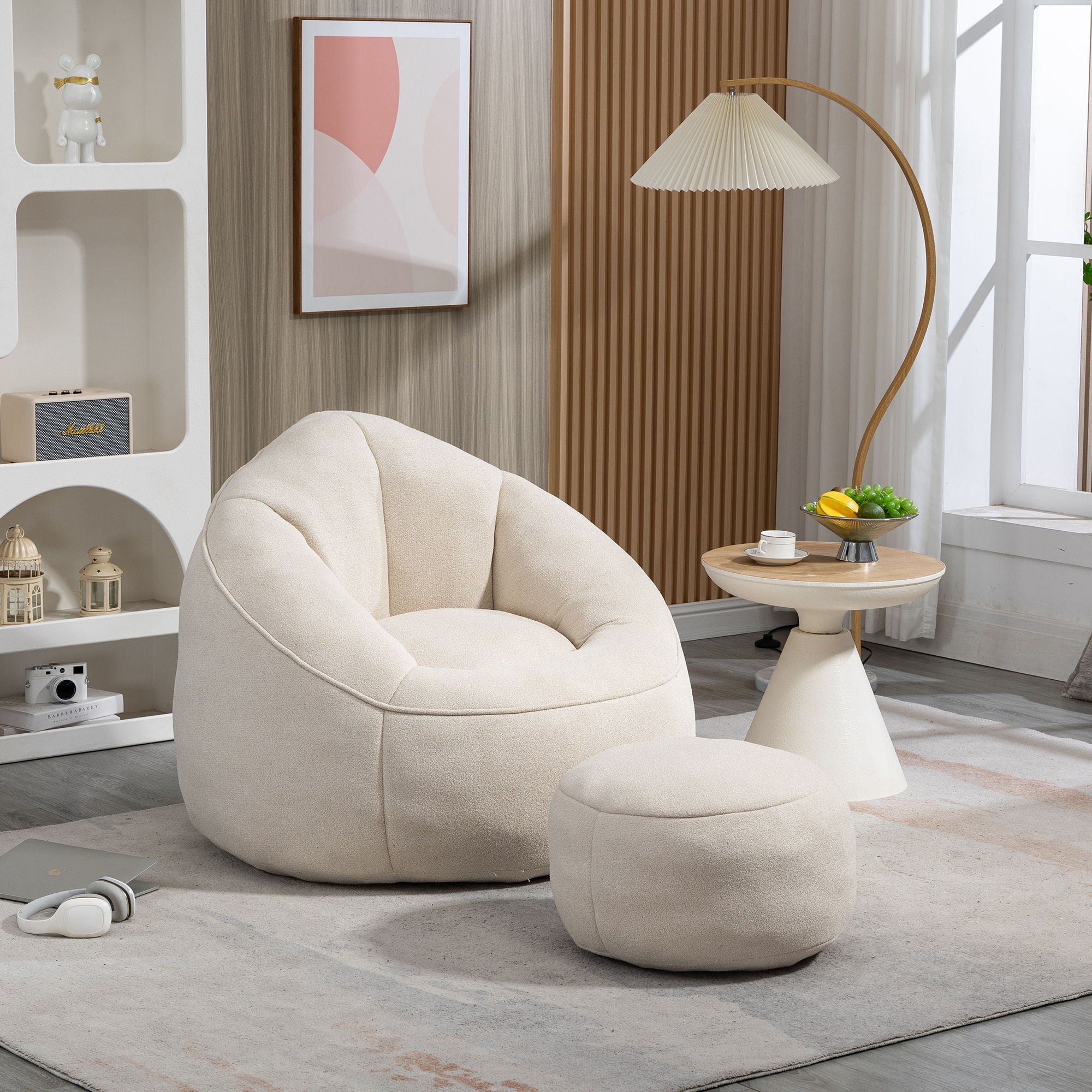 Bedding Bean Bag Sofa Chair High Pressure Foam With Footrest